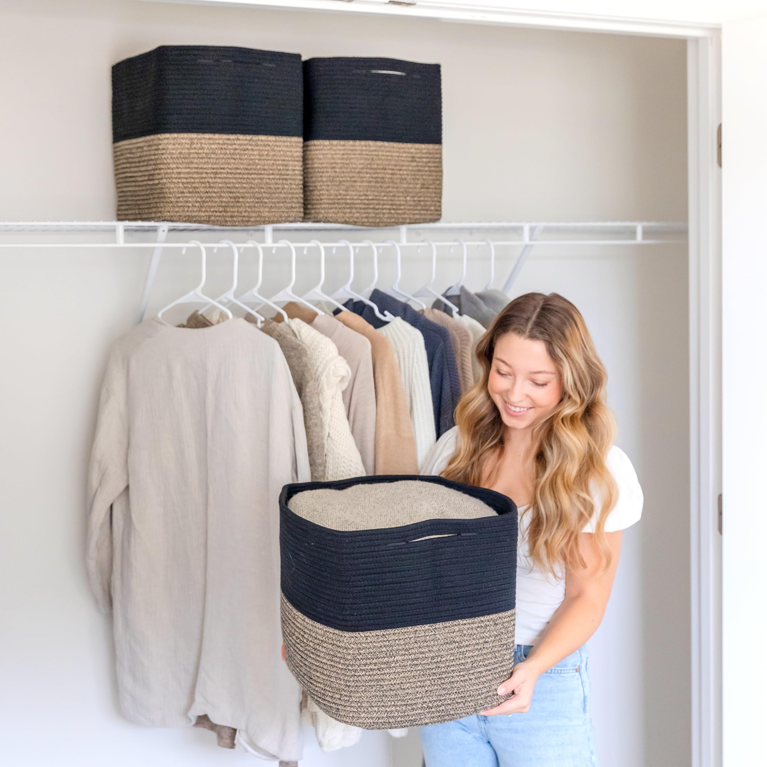 NaturalCozy 13x15x13 Kallax Storage Cubes Bins, 3 Pack | Cotton Rope Cube Storage Bin Woven Baskets for Organizing | Kallax Insert Storage Baskets for Shelves Organizer, Kids Toy, Closet Baby Nursery