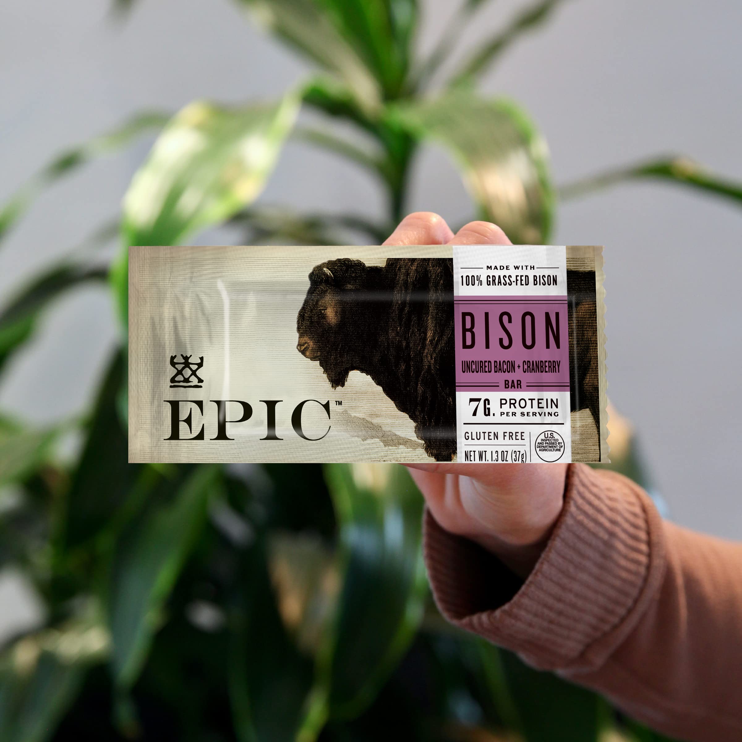 EPIC Bison Bacon Cranberry Bars, Grass-Fed, 12 Count Box 1.3oz bars