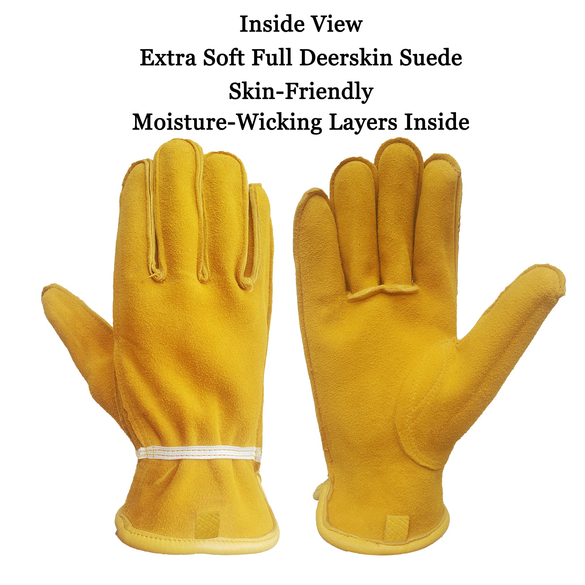 SKYDEER 100% Full Premium Genuine Grain Deerskin Leather Hi-Performance Utility Driver Work Gloves (SD2210/L, Unlined)