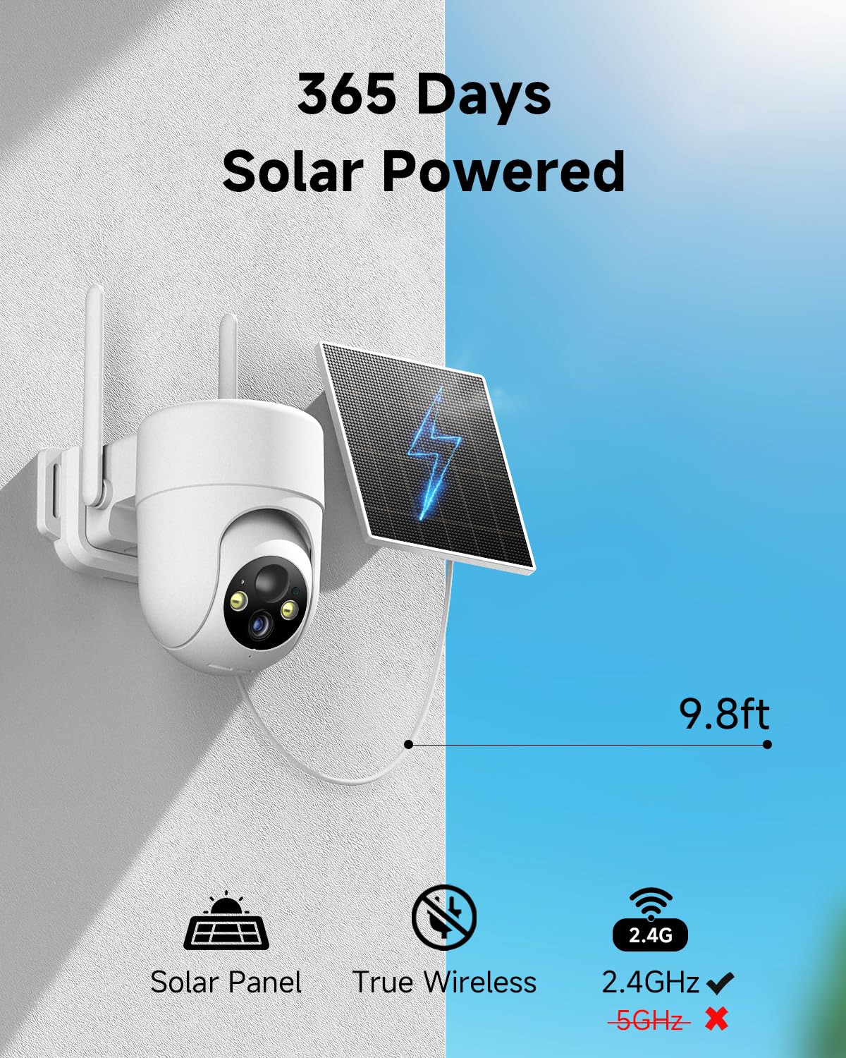 Oculview 2K Solar Security Cameras Wireless Outdoor, 2PCS Outdoor Camera Wireless with 360° View, Cameras for Home Security with Color Night Vision/2-Way Audio, 2.4GHz Wi-Fi Only