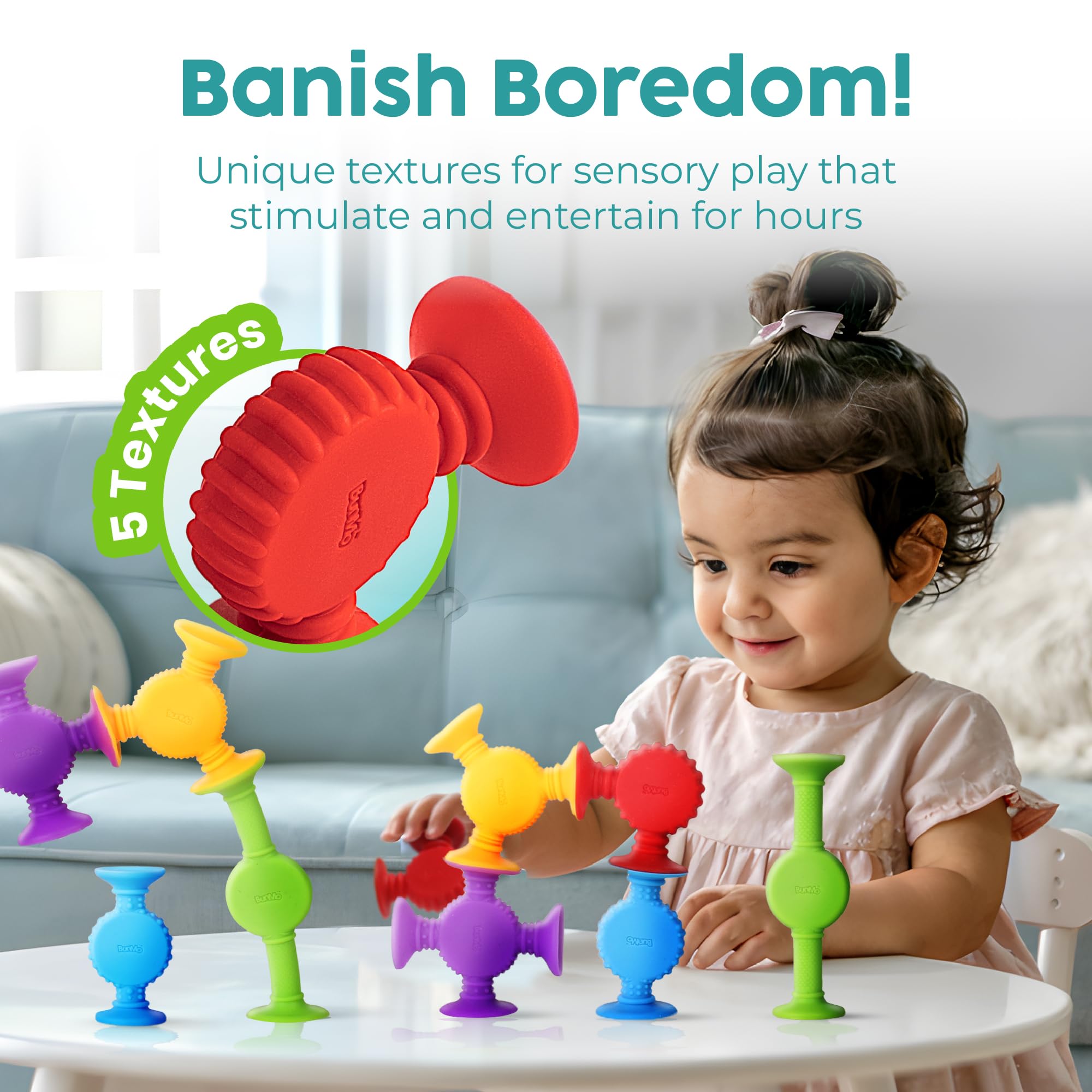 BUNMO Stocking Stuffers for Kids - Toddler Suction Bath Toys - Connect, Build, Create - Toddler Stocking Stuffers - Fine Motor Skills - Stimulating Sensory Fun - Textured 10 Pack