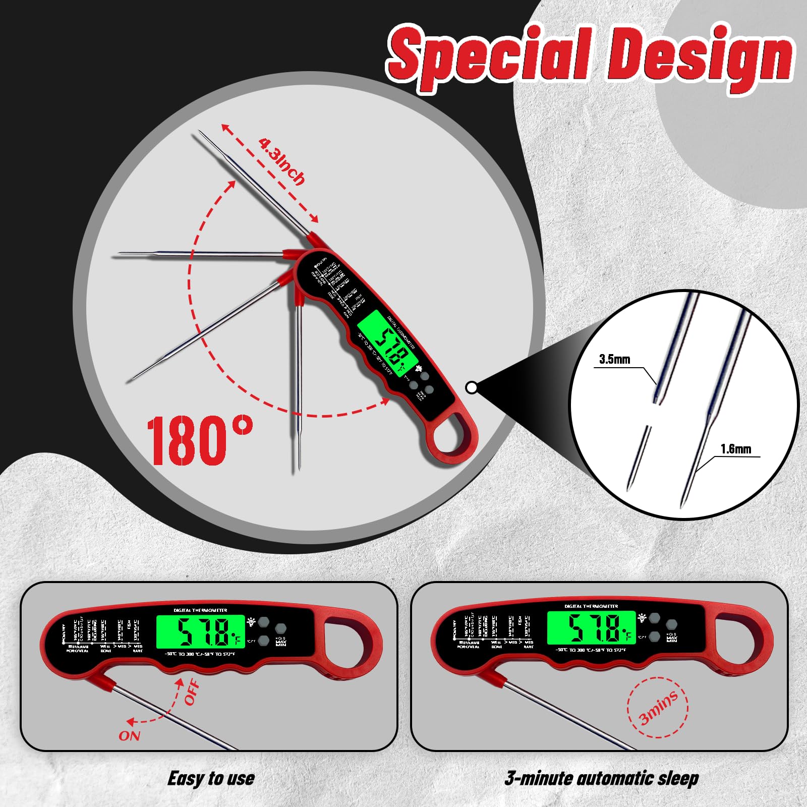 Meat Thermometer Digital, IP67 Waterproof Food Thermometer for Cooking and Baking, Instant Read Meat Thermometer with Backlight, Hold Function & Magnet for Kitchen, Beef, Grill, BBQ, Candy, Turkey