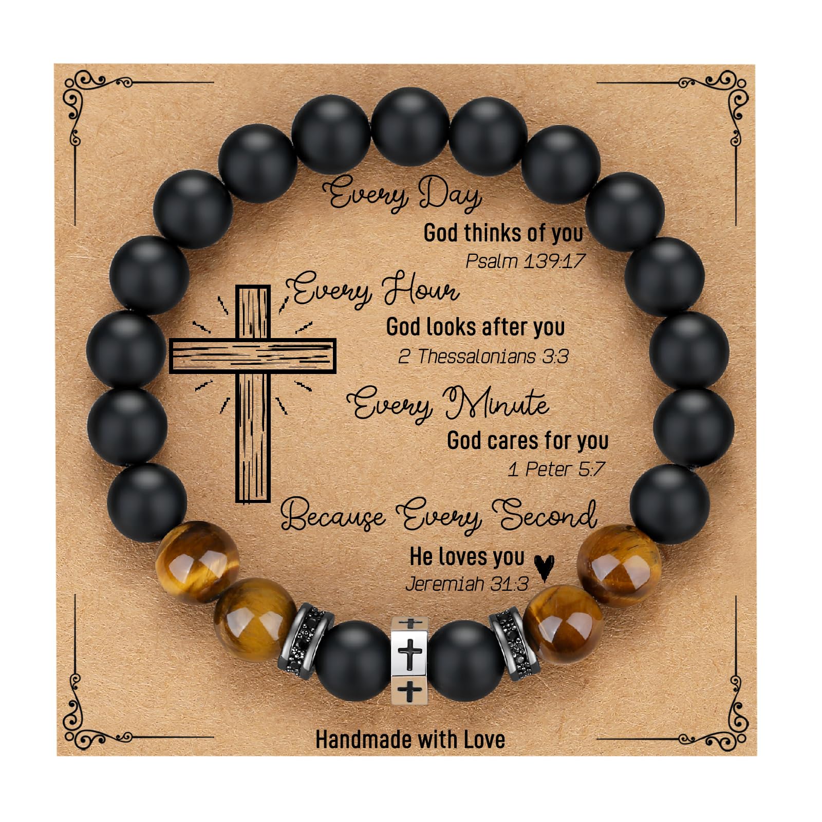 TONY & SANDY Stocking Stuffers for Men 2024 Christmas Gifts Adults Mens Cross Bracelet Christian Catholic Religious Inspirational Baptism Confirmation Faith Jewelry Easter Basket Unique