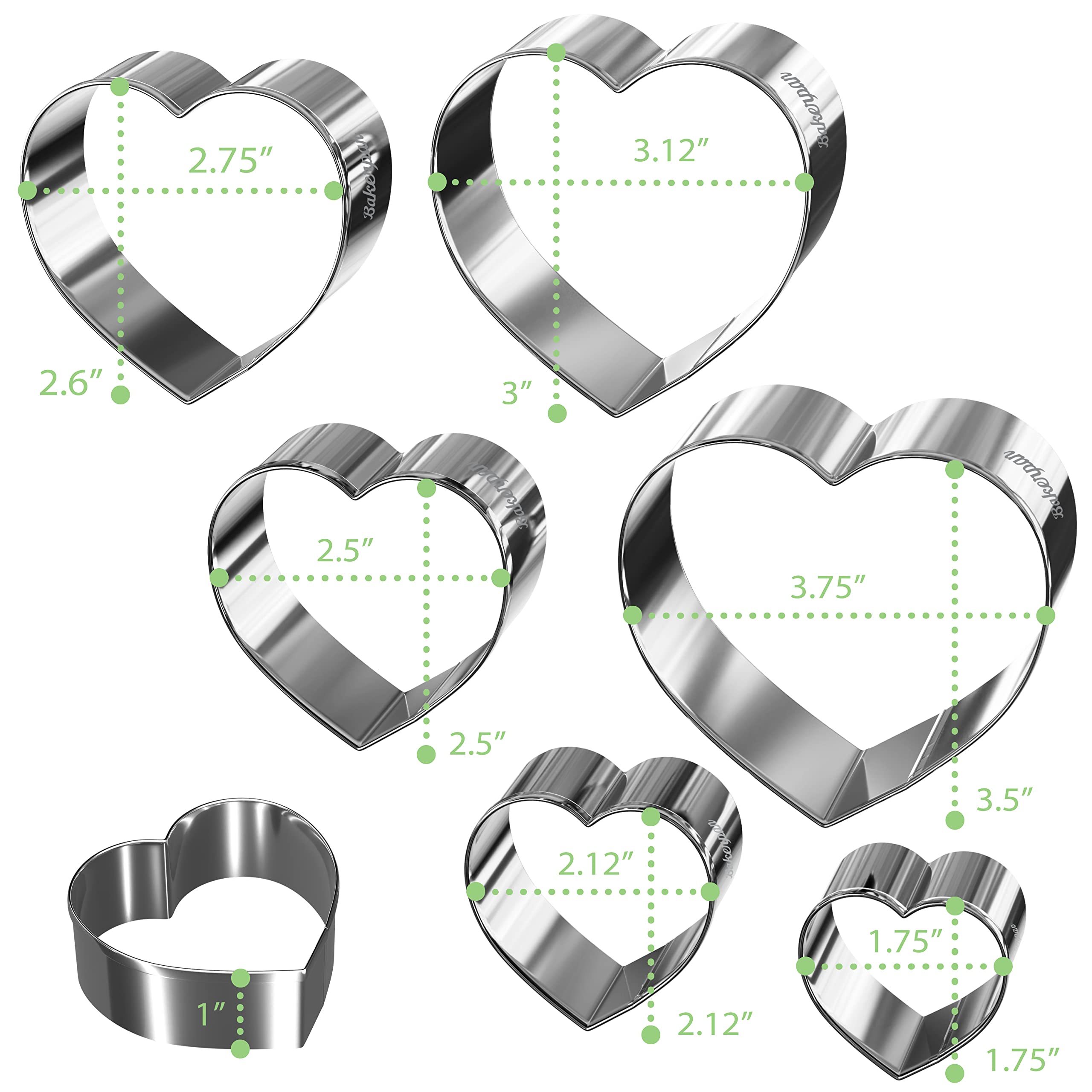 Bakerpan Stainless Steel Heart Cookie Cutter Set, Heart Cookie Cutters for Baking, Valentines Day Cookie Cutters