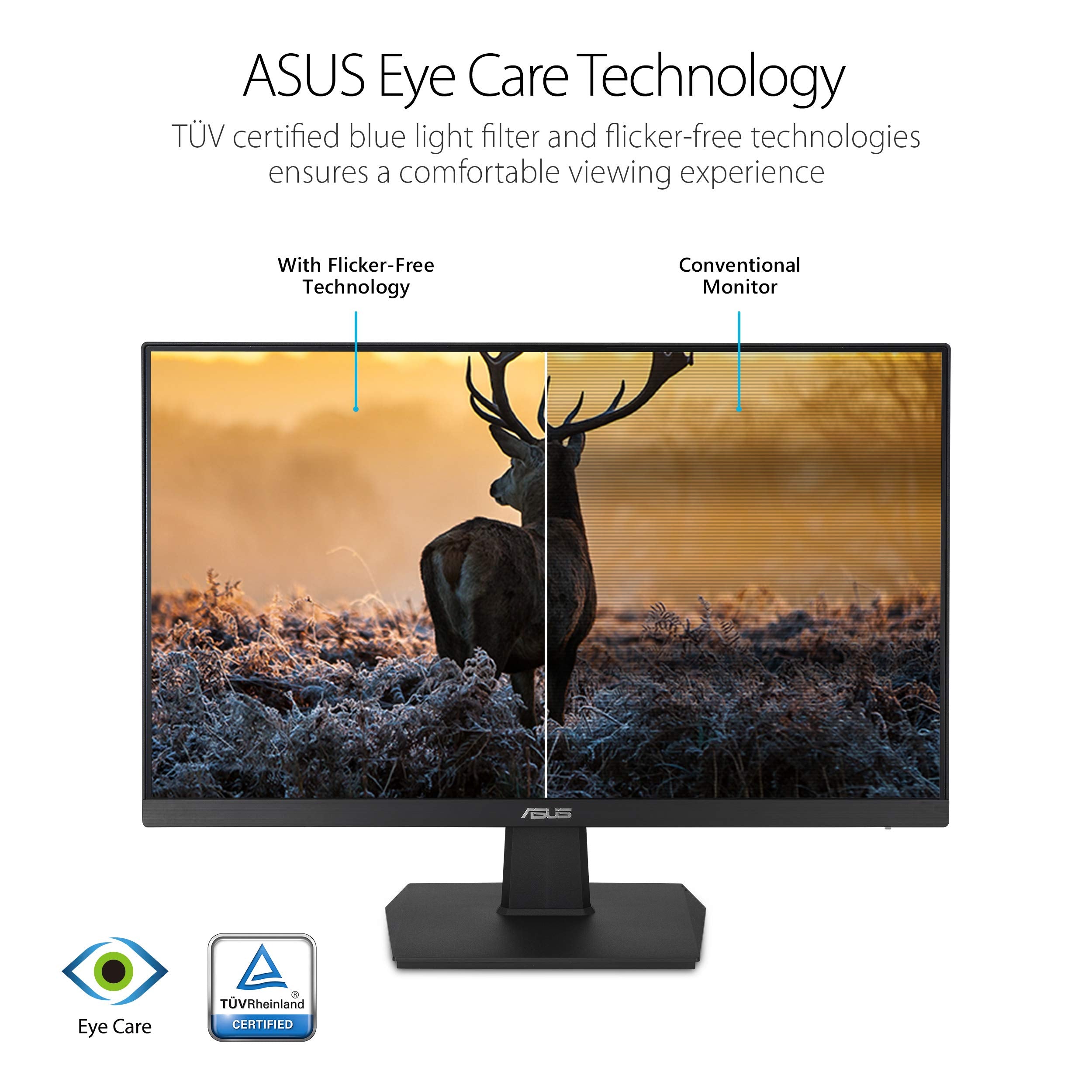 ASUS VA24EHE 23.8” Monitor 75Hz Full HD (1920x1080) IPS Eye Care HDMI D-Sub DVI-D,Black