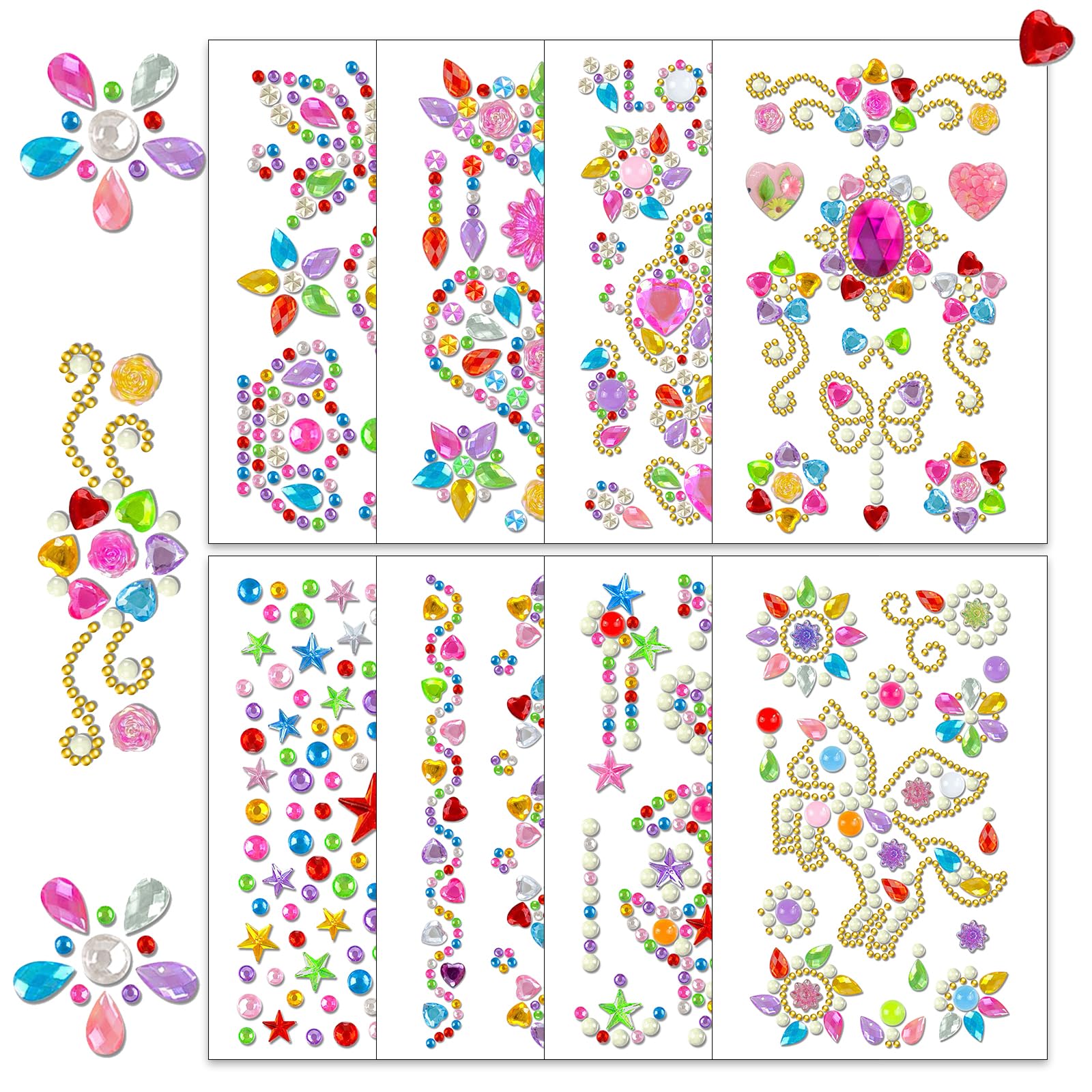 210Pcs+ Cute Reusable Stickers for Kids, Fun Glitter Gem Heart Art Stickers Bulk for Water Bottle, Happy Birthday, Prizes for Kids Classroom, Puffy Stickers for Toddlers Girls, Laptop Small Stickers