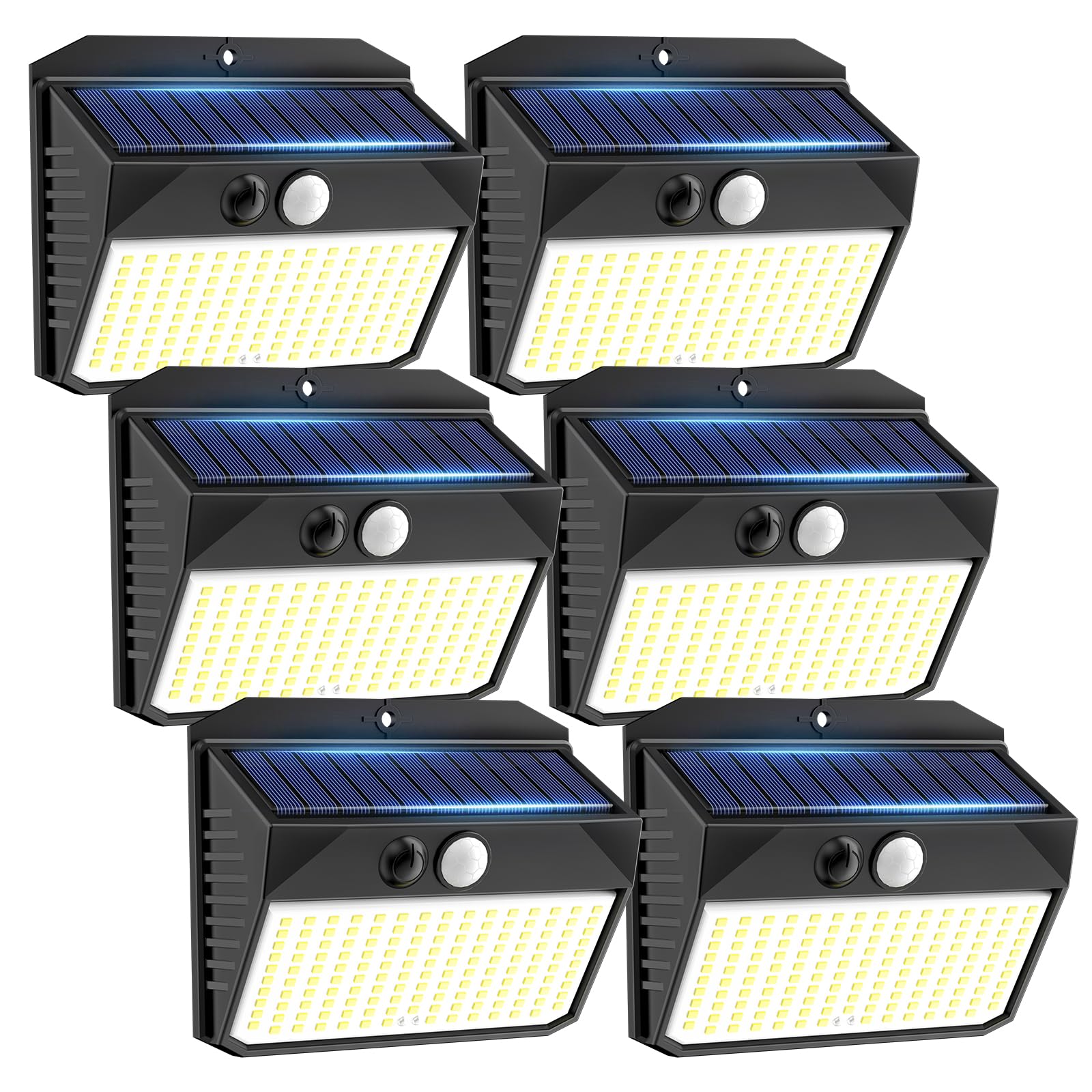 SEZAC Solar Lights Outdoor 150 LED, 6 Pack Solar Motion Sensor Outdoor Lights with 3 Lighting Modes, IP65 Waterproof Solar Fence Lights, Solar Security Lights, Solar Powered Outdoor Lights for House