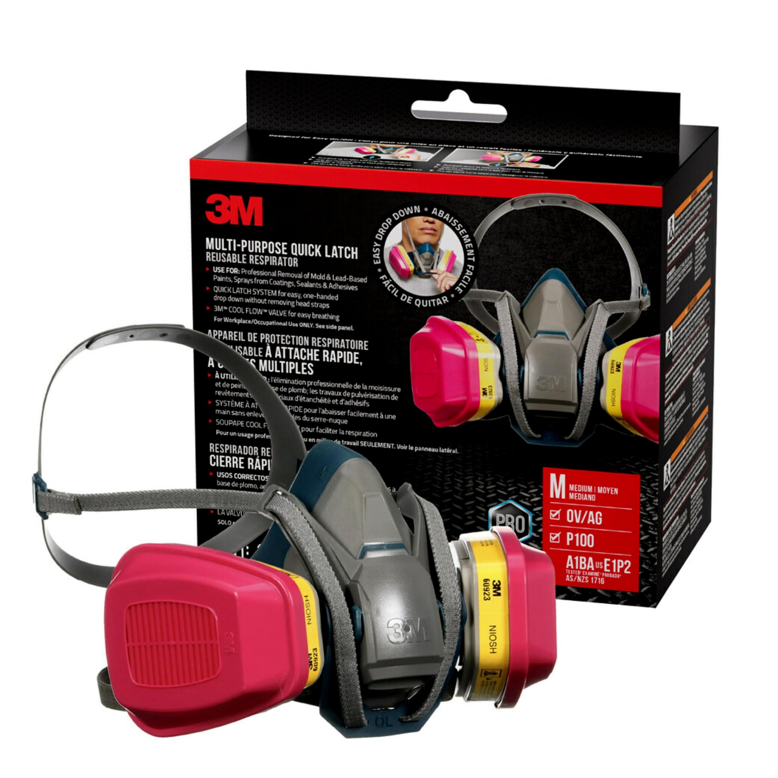 3M - 65023QLHA1-C Pro MultiPurpose Respirator with Quick Latch, Medium