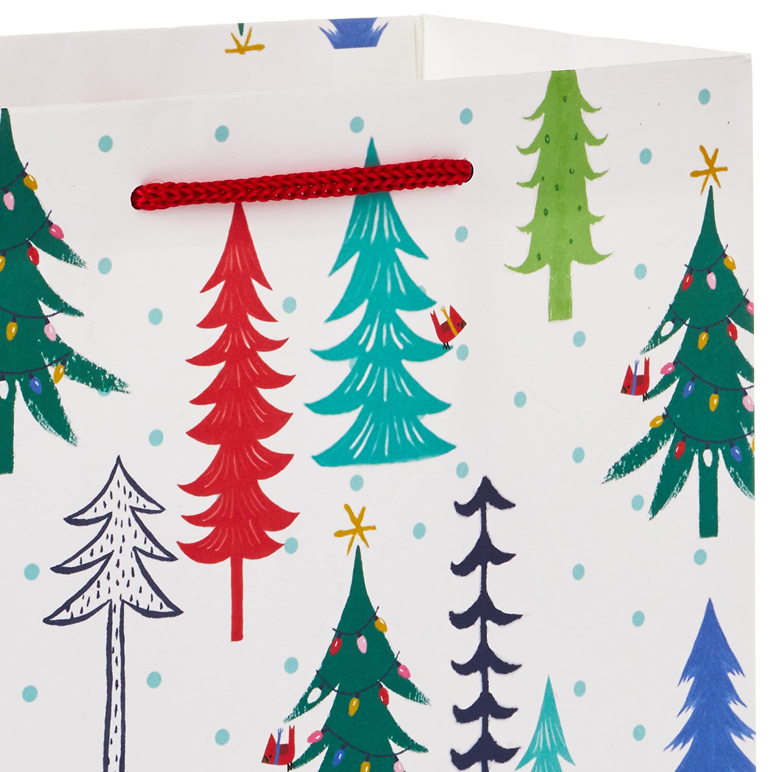 Hallmark 9" Christmas Gift Bags (6 Medium Bags, 3 Designs: Red Polka Dot, Colorful Trees, Navy Snowflake) for Holiday Partes, Winter Weddings, Birthdays