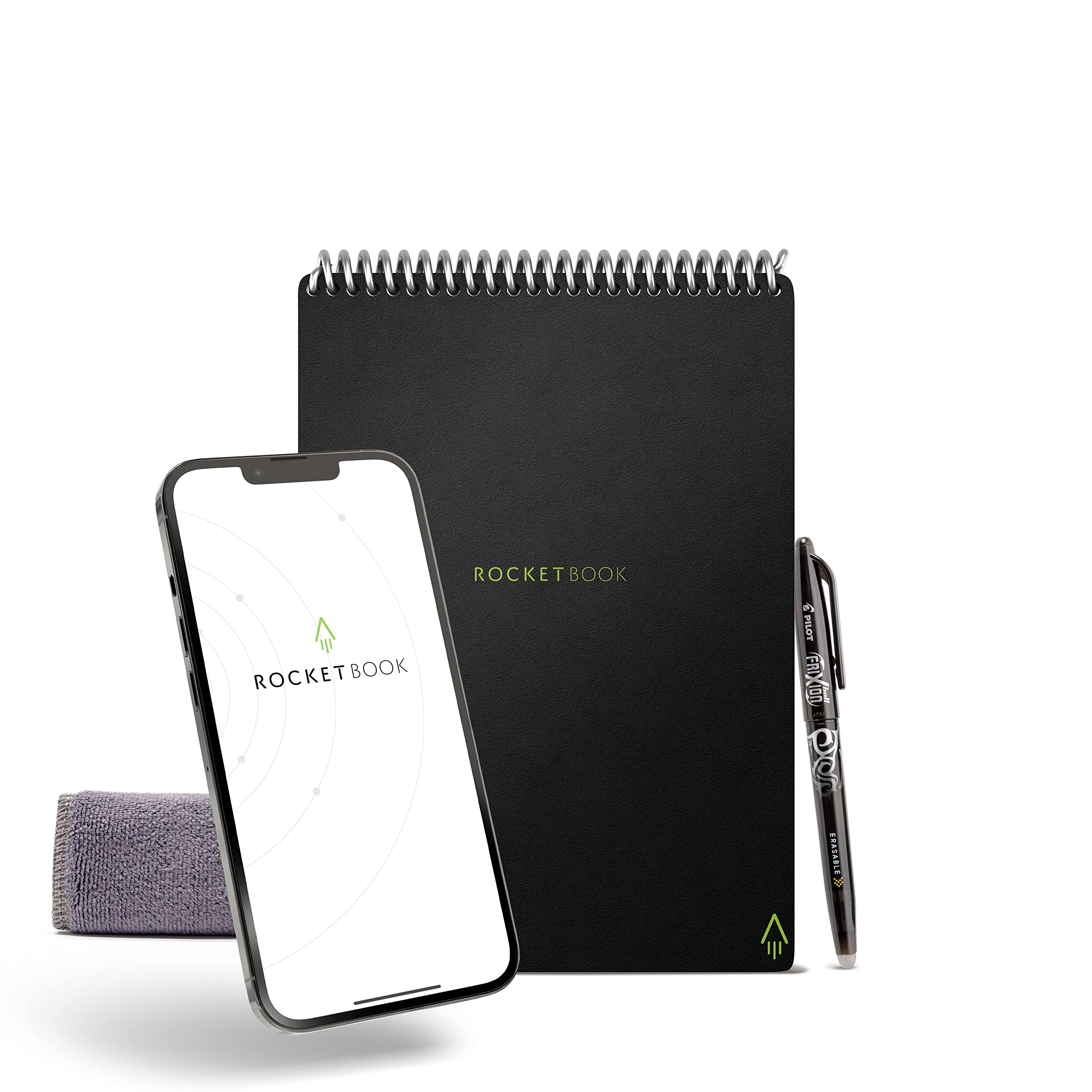 Rocketbook Smart Reusable Notebook, Flip Executive Size Spiral Notebook, Infinity Black, (6" x 8.8"")