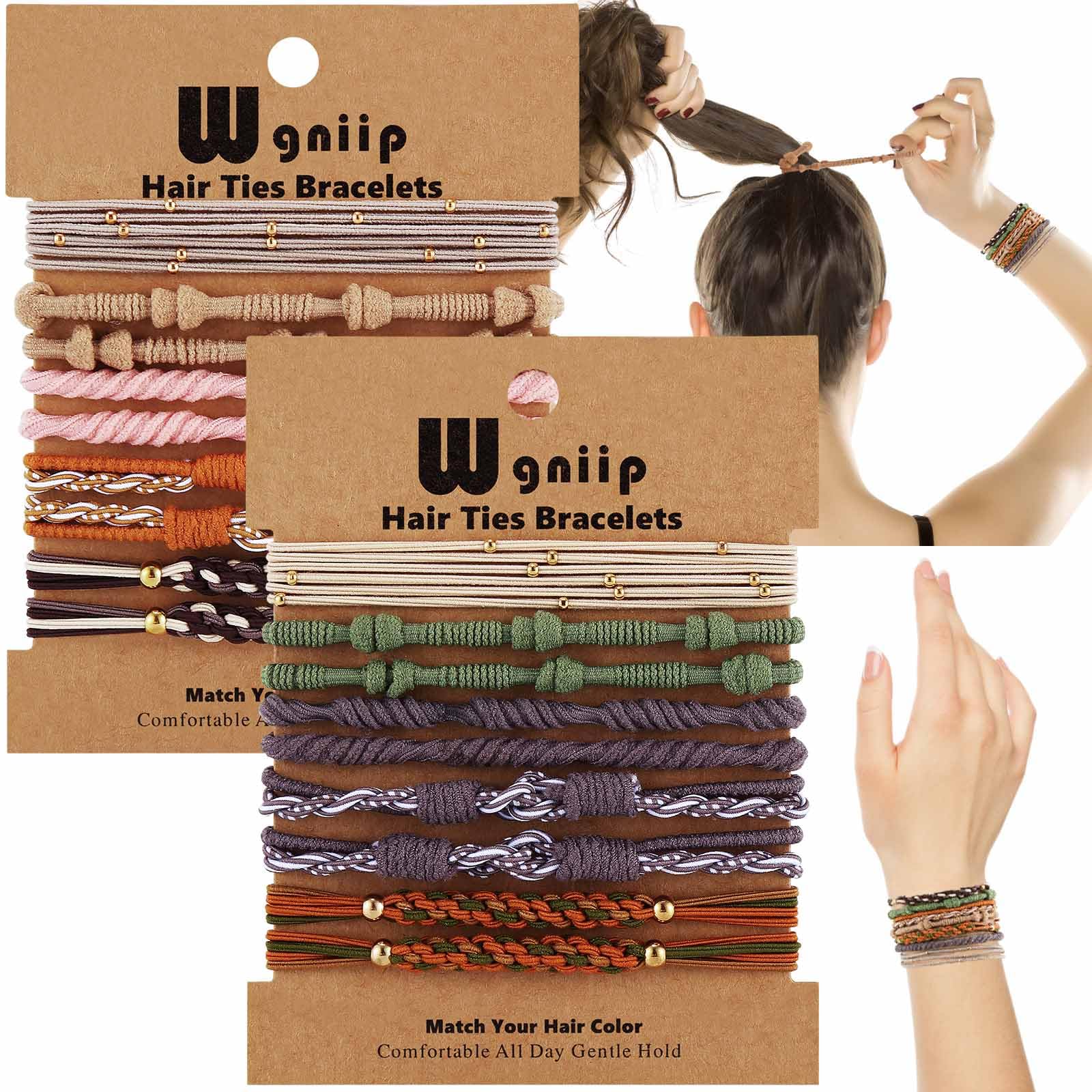 20 Boho Hair Ties in 5 Styles, 10 Colors - Cute Bracelets for Thin and Thick Hair, No Damage Elastics