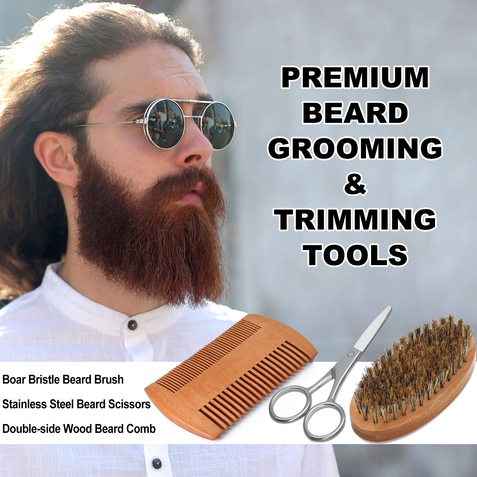 Beard Kit,Beard Grooming Kit for Men W/Straight Razor,2 PACK Beard Oil, Wash, Balm, Brush, Comb, Scissors Mens Birthday Christmas Gifts for Men Boyfriend Husband Beard Trimming Shaving Kit
