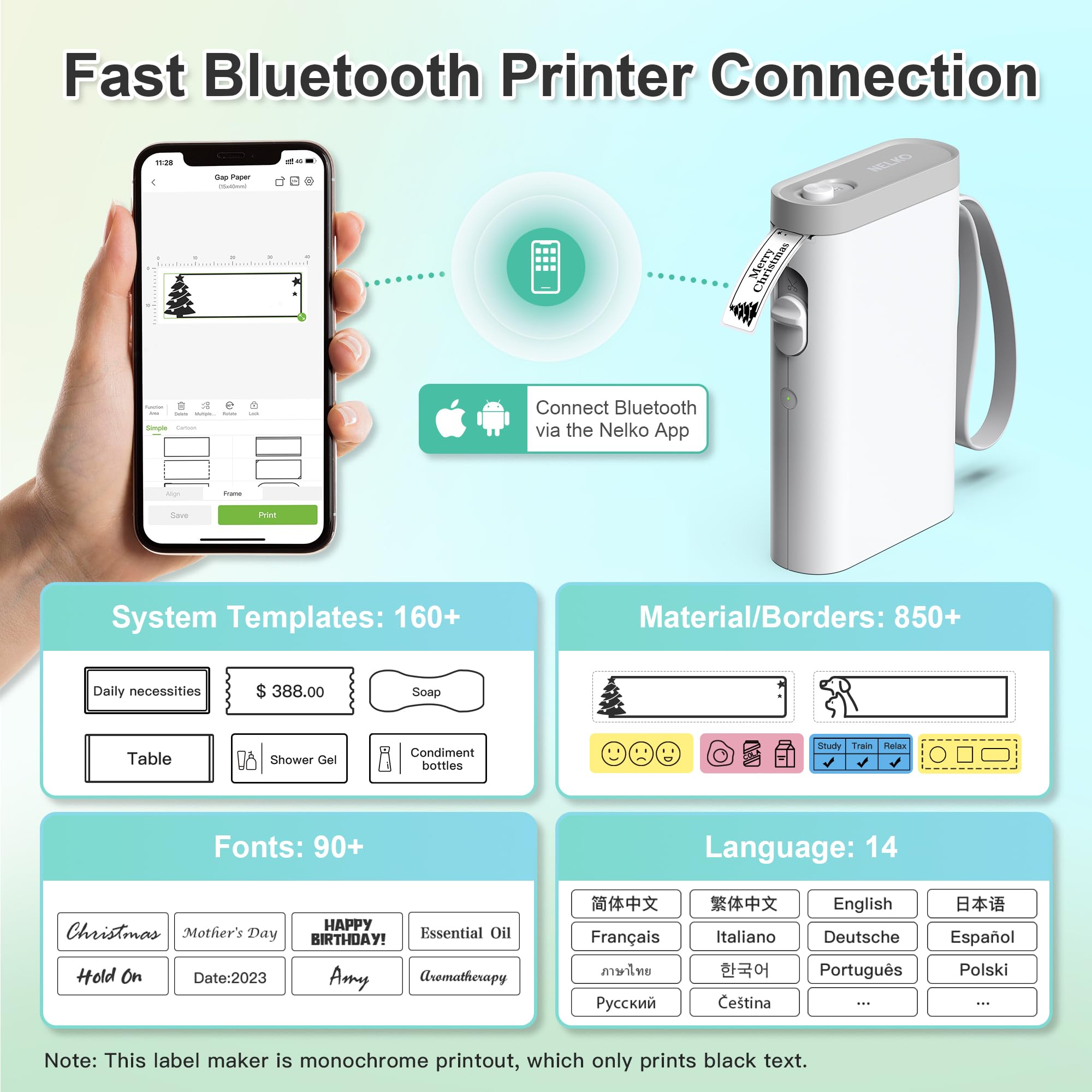 Nelko Label Maker Machine with Tape, P21 Bluetooth Label Printer, Wireless Mini Label Makers with Multiple Templates for Organizing Office Home, White