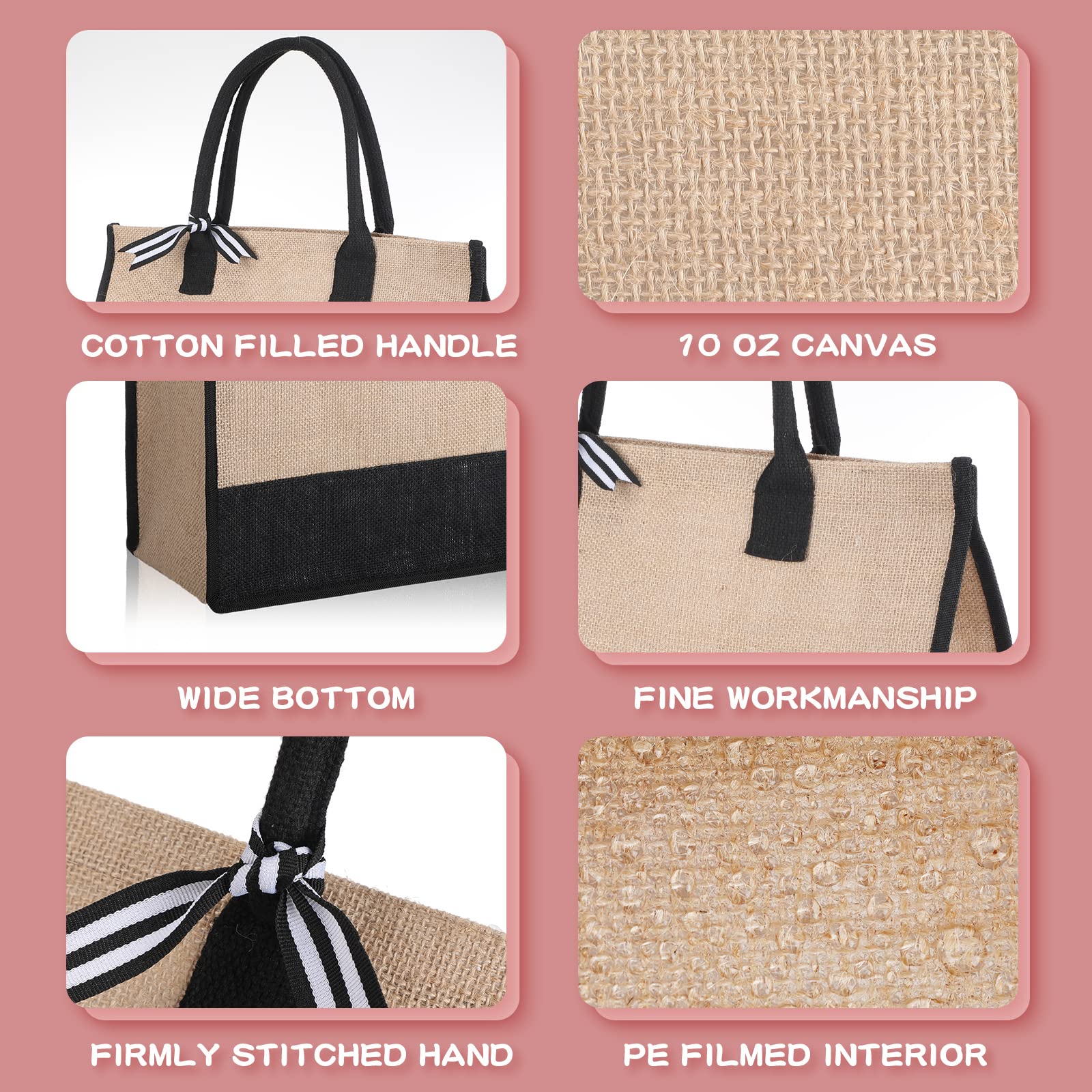 12 Pieces Burlap Tote Bags Set Jute Tote Bag with Handles Initial Canvas Beach Large Reusable Gift Bag for Women Shopping Market Grocery Holiday Travel DIY Bags