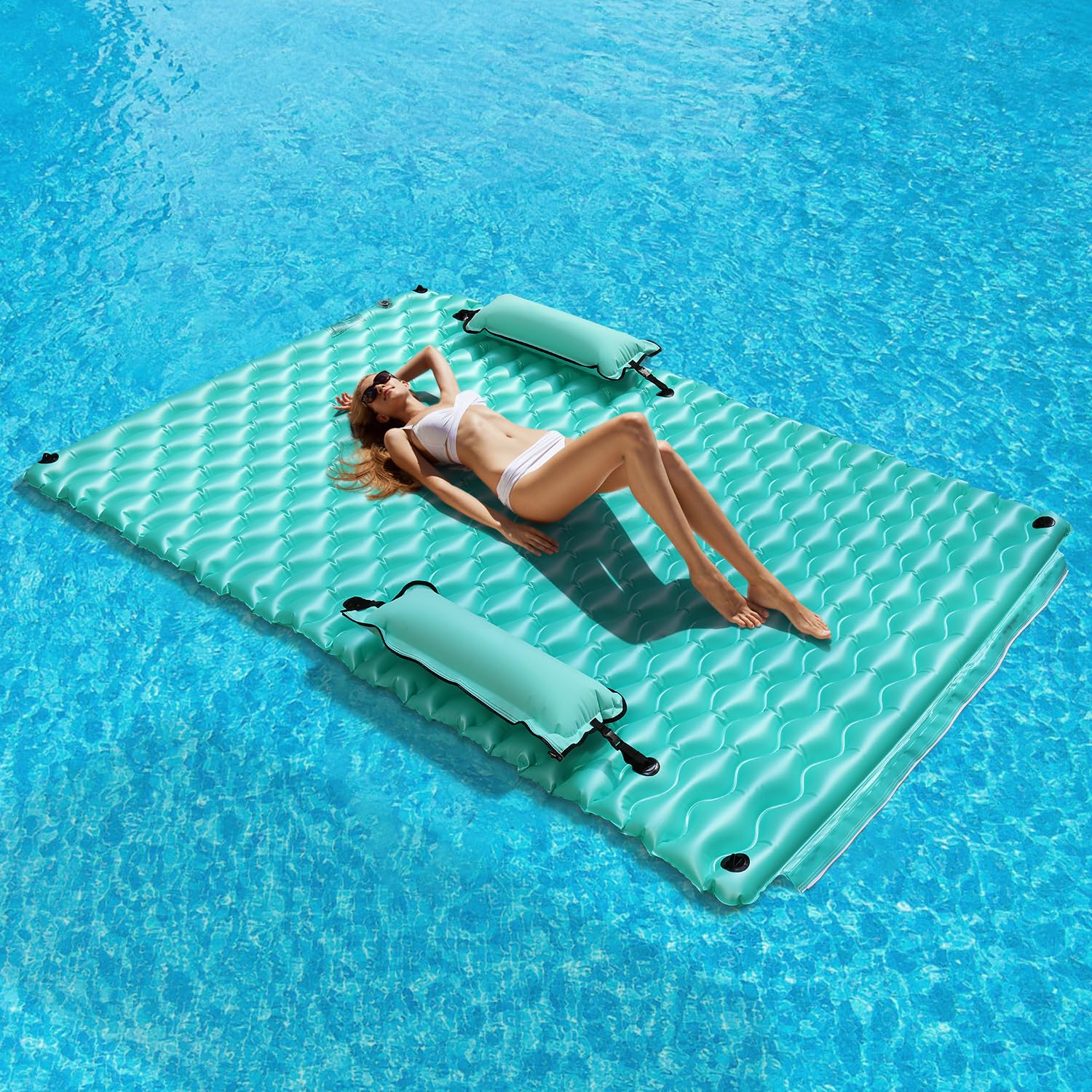 Sunrio 114'' X 72'' Giant Inflatable Floating Mat-Pool Float Lake Floats for Adults with Pool Hammock Pool Mats for Floating Swimming Pool, Beach, Lake for Summer Water Party