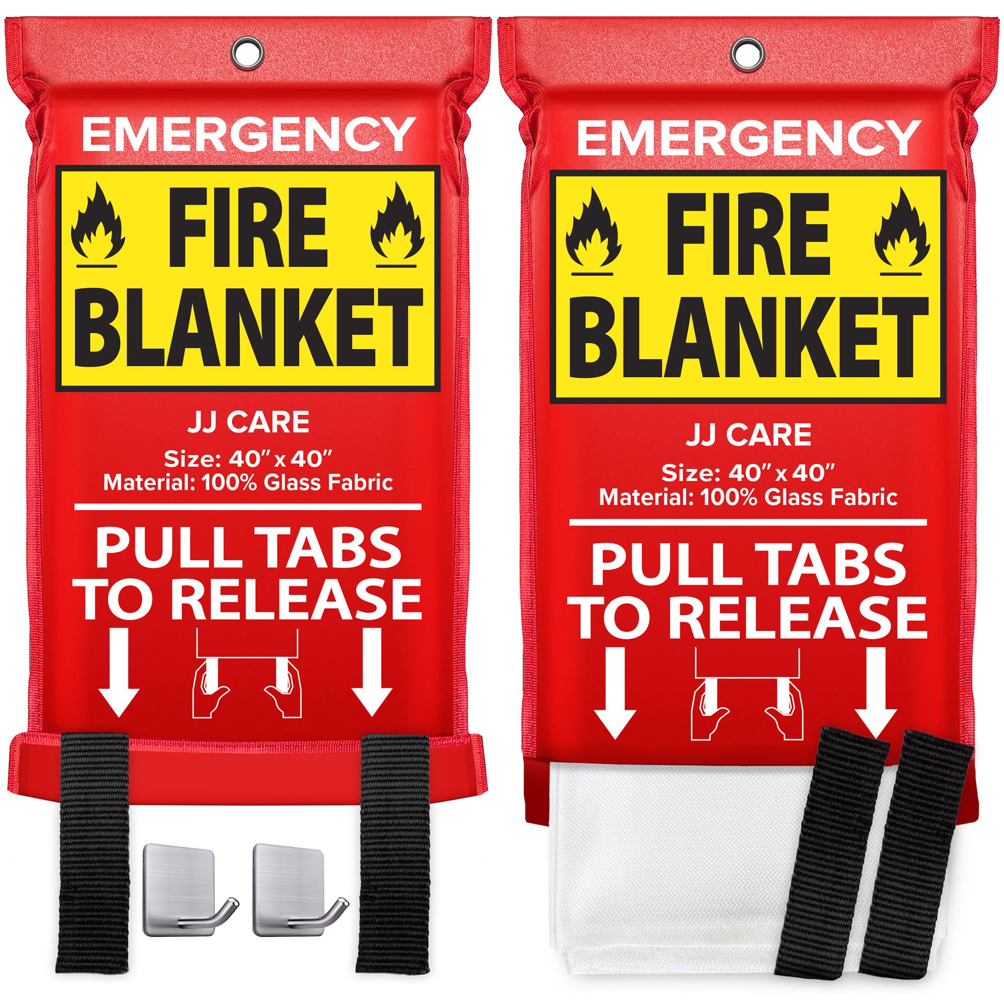 JJ CARE Fire Blanket – 2 Packs with Hooks – Emergency Fire Blanket for Home & Kitchen, High Heat Resistant Fire Suppression Blankets for Home Safety, Kitchen, and Camping