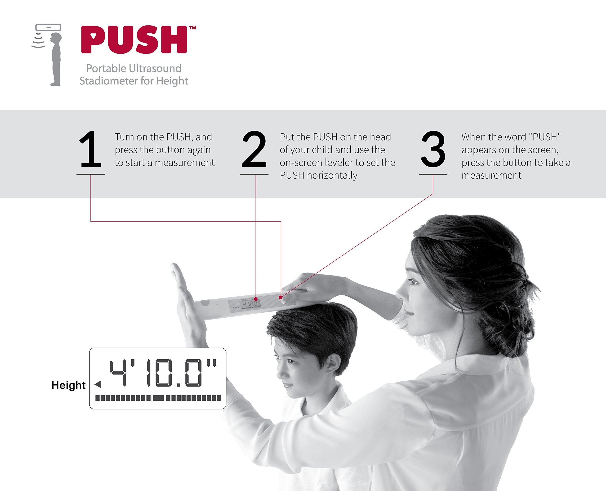 InBody Push Portable Ultrasound Stadiometer - Height Measuring Device for Children and Adults, Track Height Measurement, Room Temperature, and Humidity