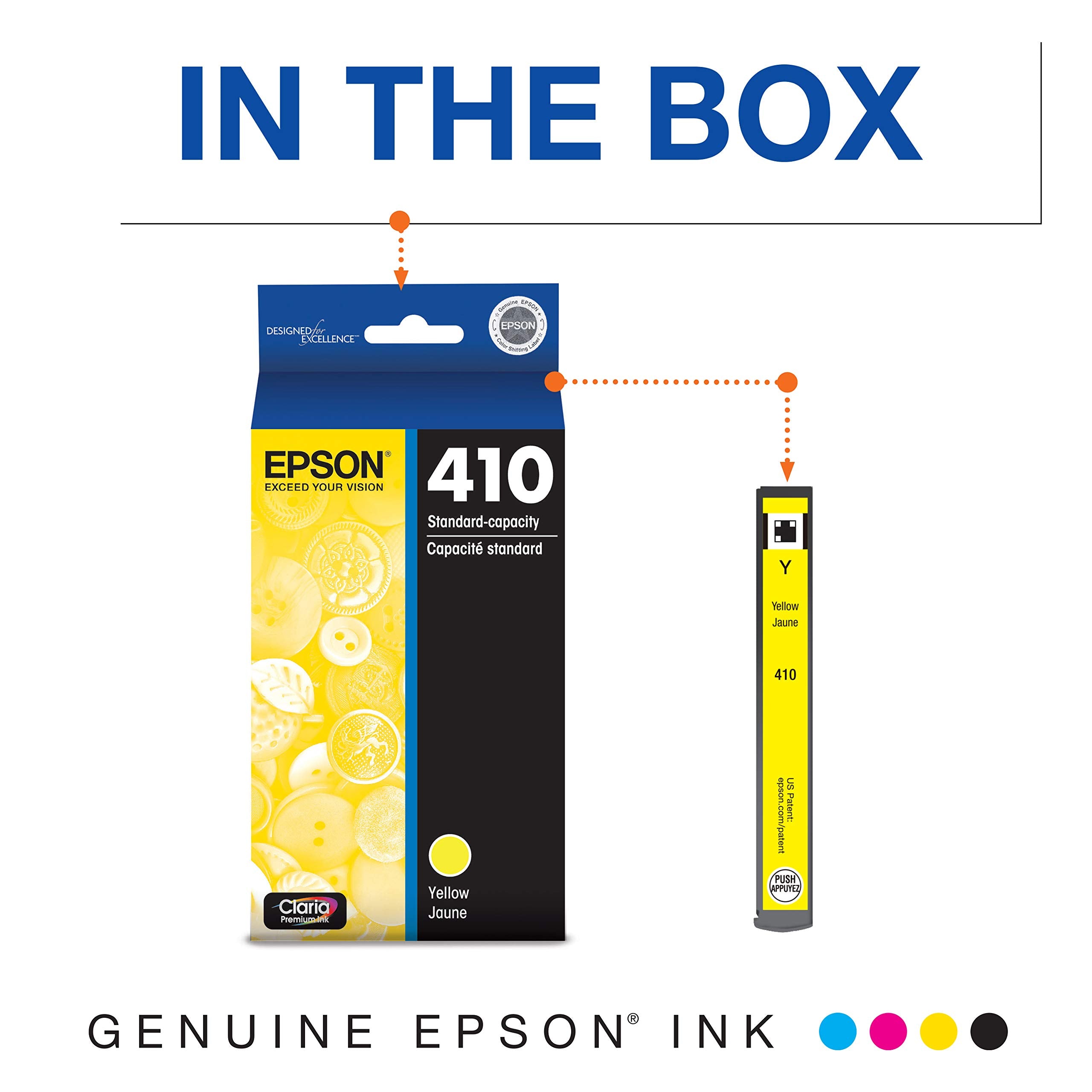 EPSON 410 Claria Premium Ink Standard Capacity Yellow Cartridge (T410420-S) Works with Expression Premium XP-530, XP-630, XP-640, XP-7100, XP-830