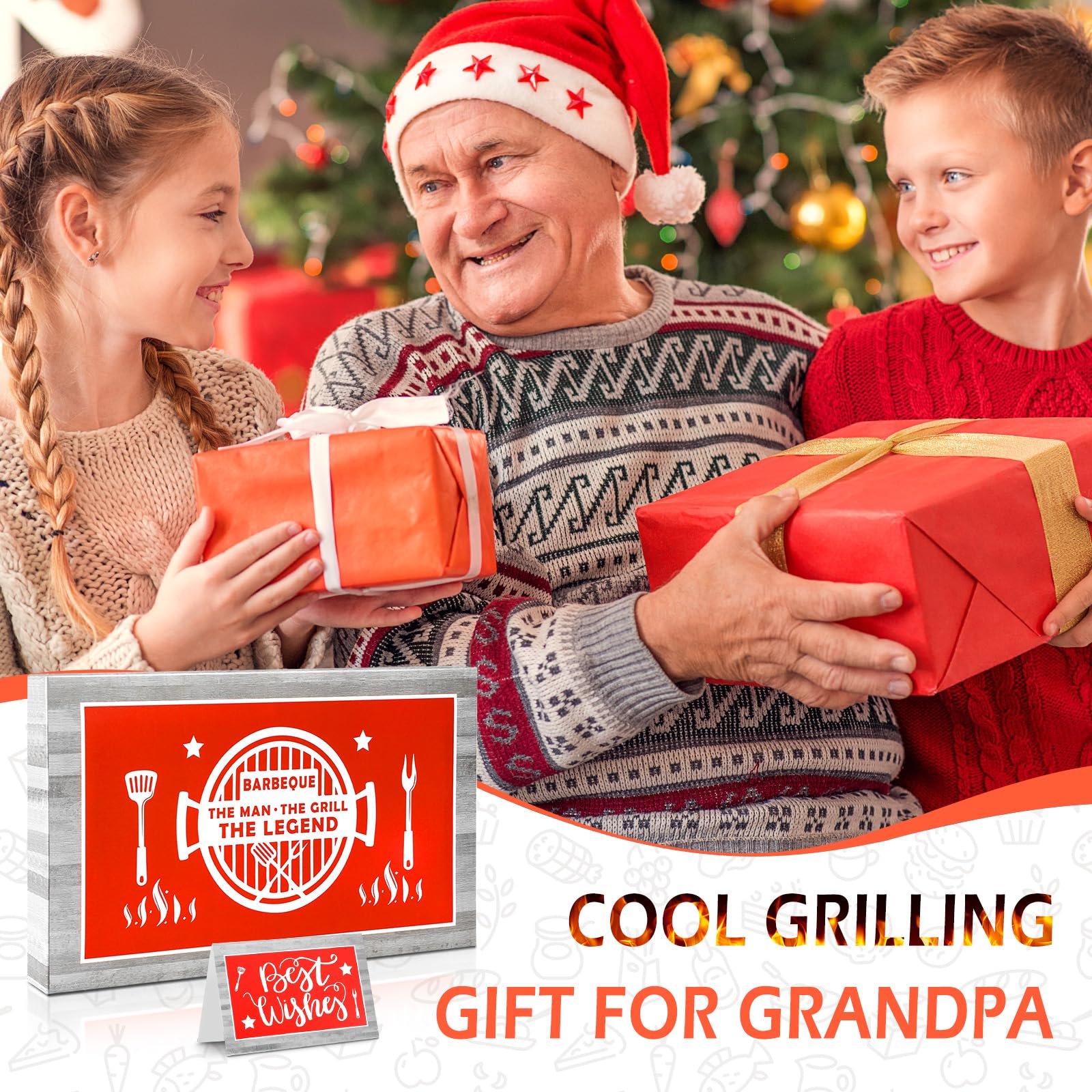 Gifts for Grandpa, Grandpa Birthday Gifts Personalized Grilling Platter Apron Gift for Grandpa from Grandkids, Great Grandpa Christmas Gift Fathers Day Funny Grandpa Grilling Plate BBQ Serving Tray