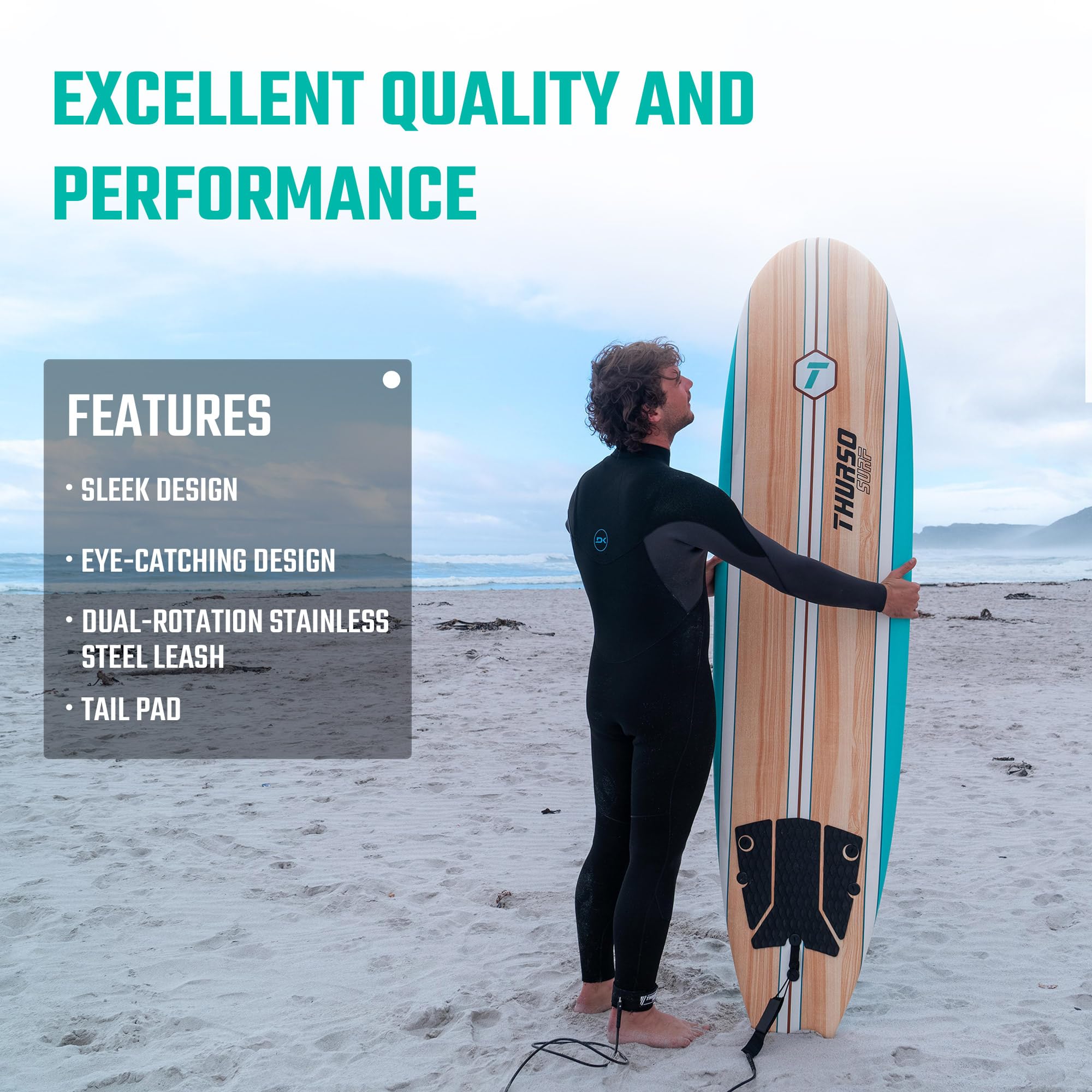 THURSO SURF Aero 7ft Soft Top Foam Beginner Surfboard for Adults and Kids Perfect Longboard for Surfing Beach Fun and Water Sports Lightweight and Durable Modern Design for All Levels of Surfers