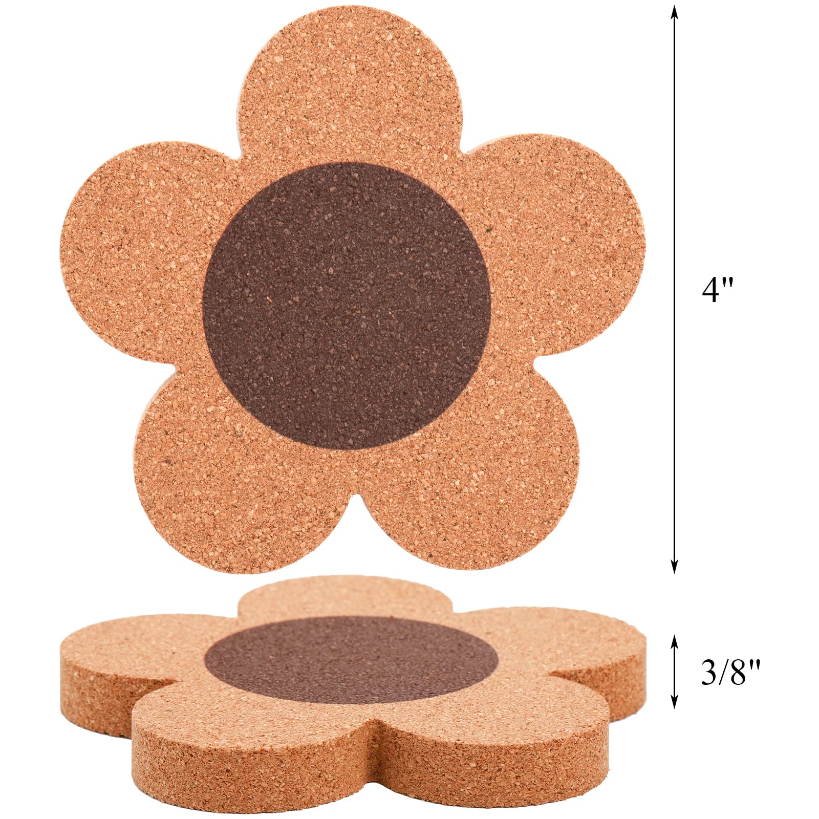 Fasmov 12 Pack 3/8" Thick Cork Coasters, 4 Inch Flower Shape Absorbent Natural Cup Coasters Heat Resistant Coasters for Drinks, Wine Glasses, Cups & Mugs