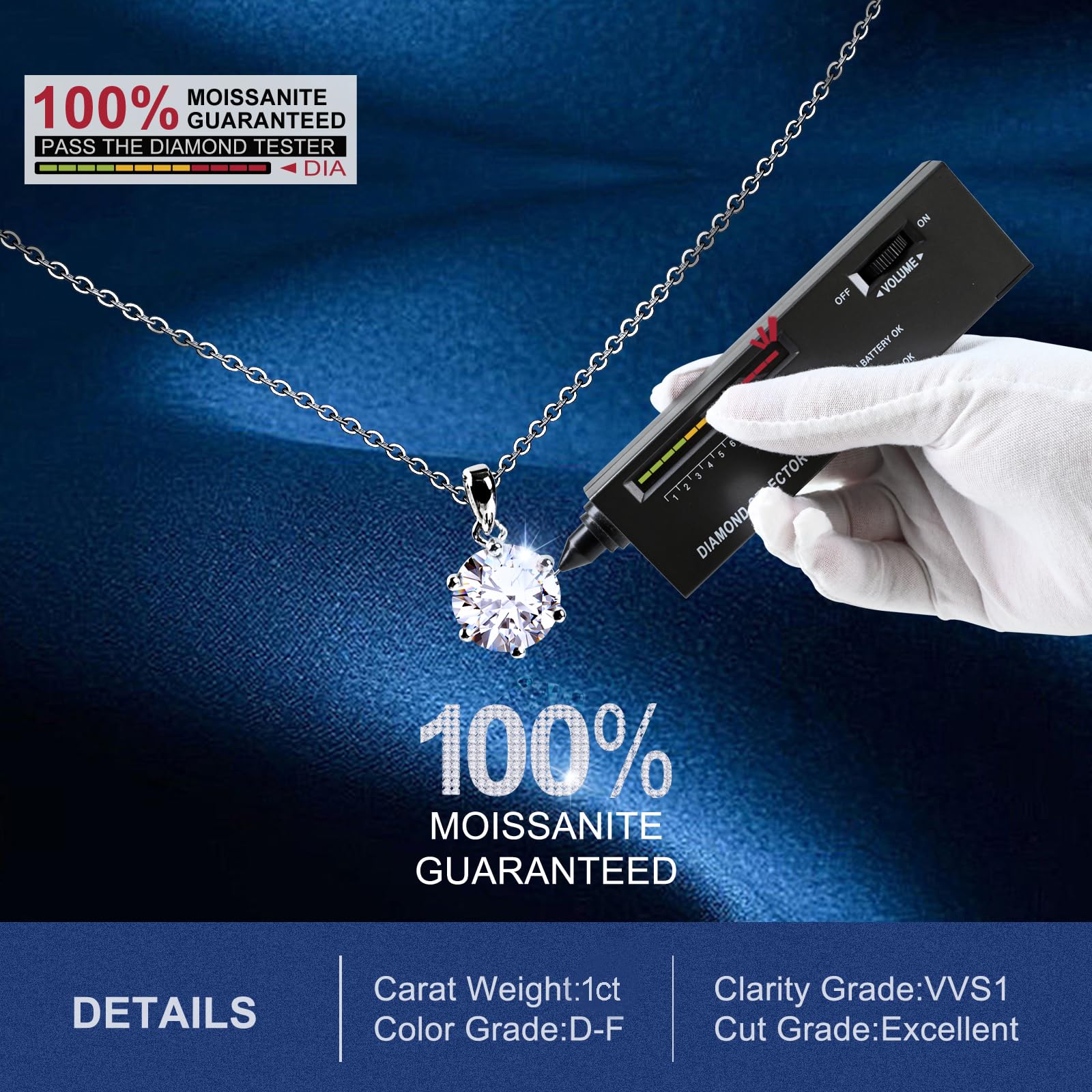 SecreTalk Moissanite Pendant Necklace for Women, 1CT D Color Ideal Cut 925 Sterling Silver Solitaire Diamond Necklace with Certificate of Authenticity (Pear Cut)