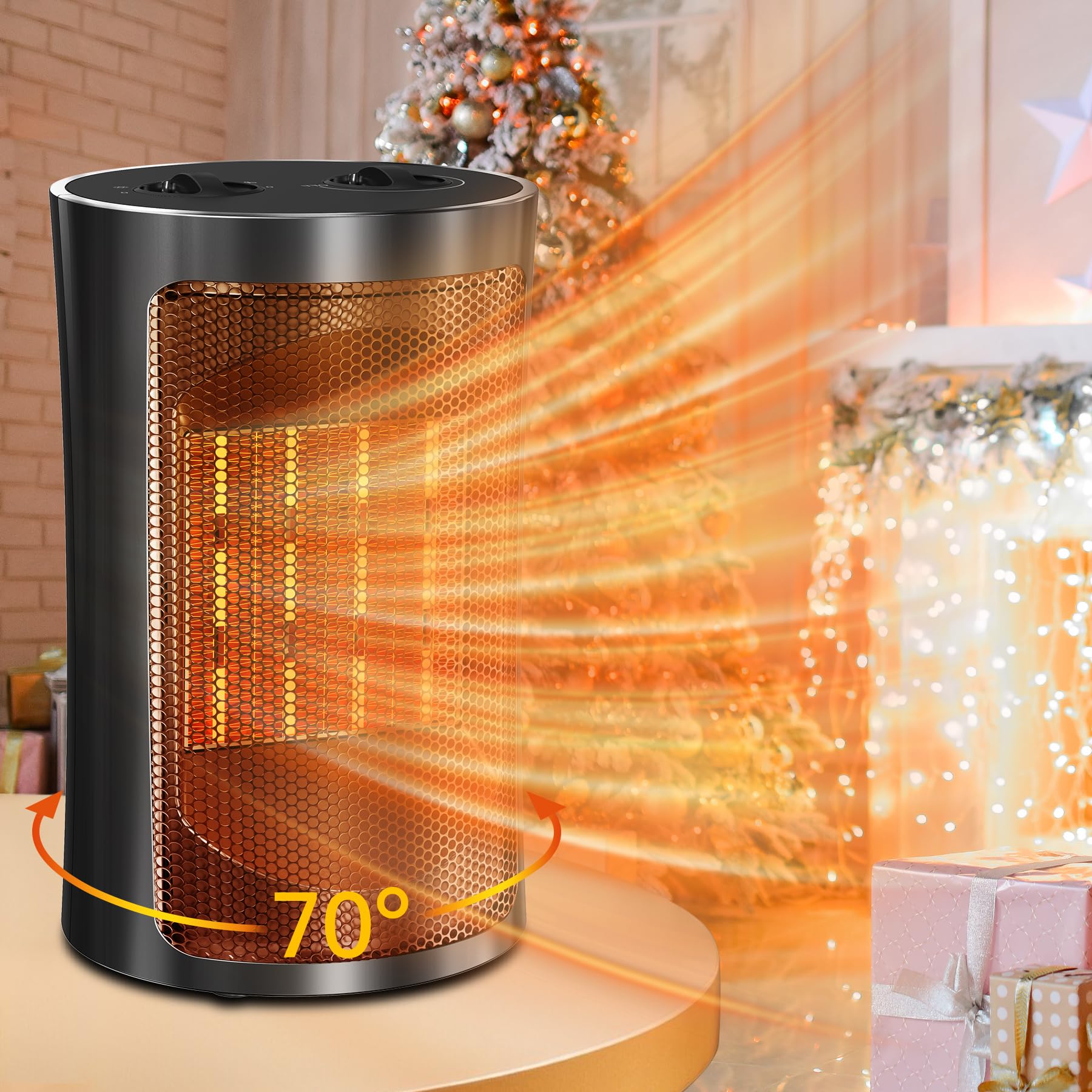 Space Heaters for Indoor Use, Portable 1500W/750W PTC Ceramic Space Heater, Small Space Heater with Thermostat, Three Modes, Overheat and Tip-Over Protection for Office Home