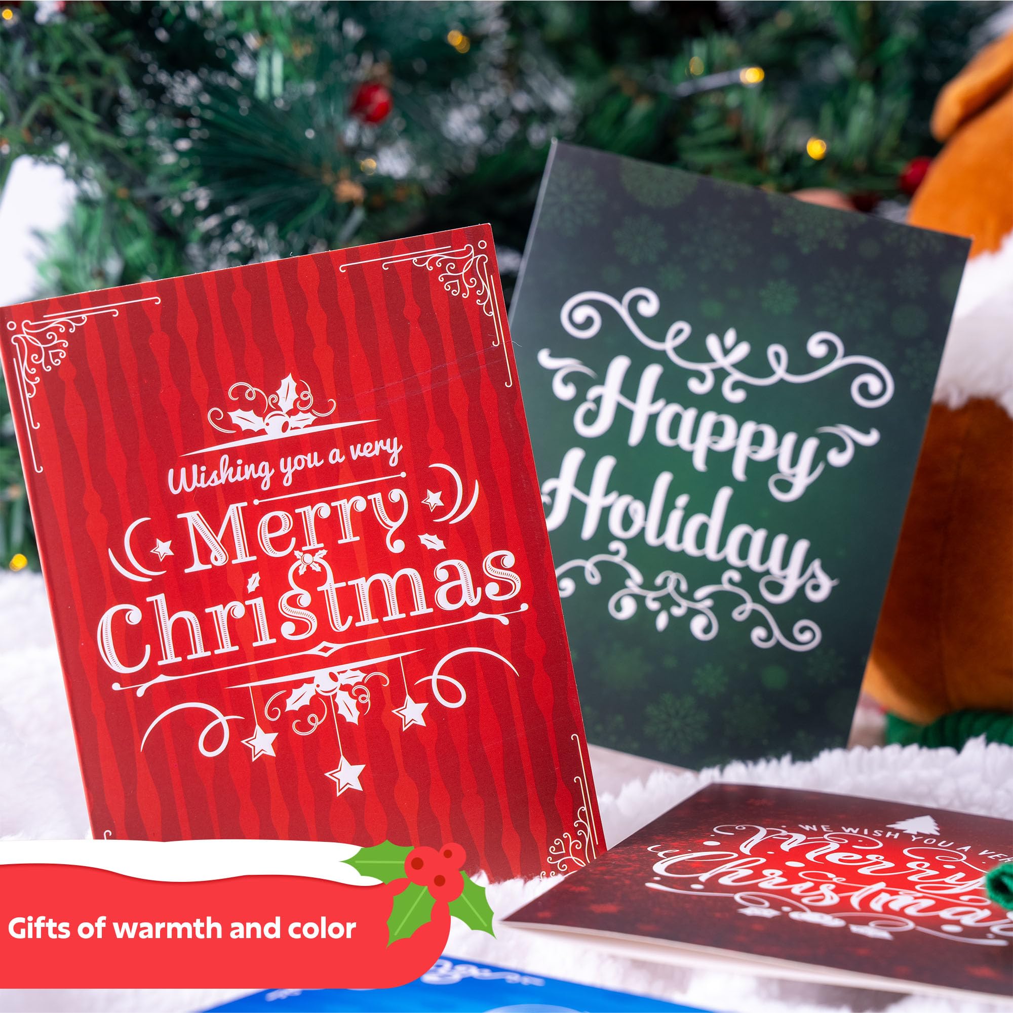 JOYIN 24 PCS Christmas Holiday Greeting Cards Bulk Collection 6 Diverse Coloful Designs Assortment with Envelopes, Elegant Lettering for Merry Christmas Season, present Giving, Xmas Gifts Cards