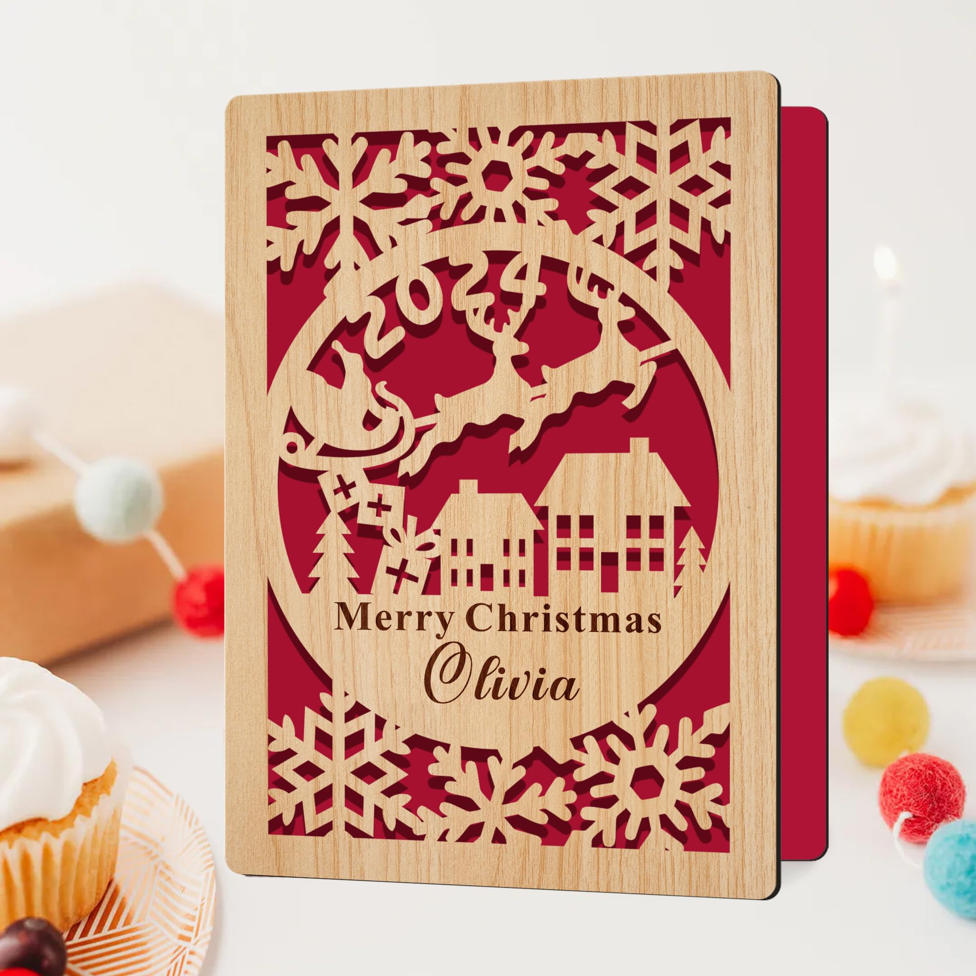 EDSG Personalized Wooden Christmas Cards Personalized Merry Christmas Cards Personalized Xmas Cards Custom Greeting Cards Gifts for Women Daughter (Design 1)