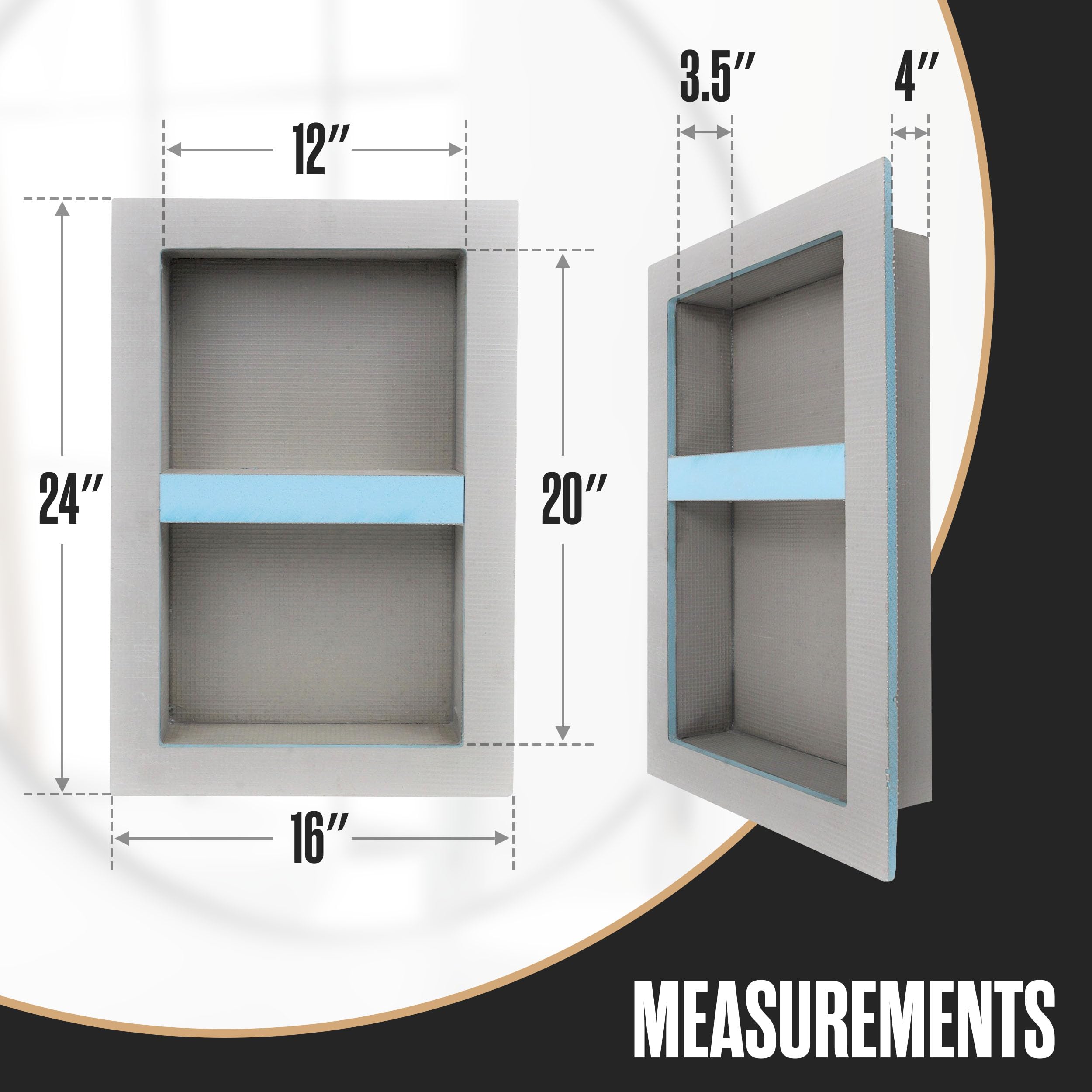 Shower Niche, Shower Insert, Bathroom Niche, 12x20 Inch, Install Size 13x21, Niche For Shower Wall, Shower Niche Insert Tile Ready, Recessed Shower Shelf, Bathroom Niche For Shower, Two Shelves