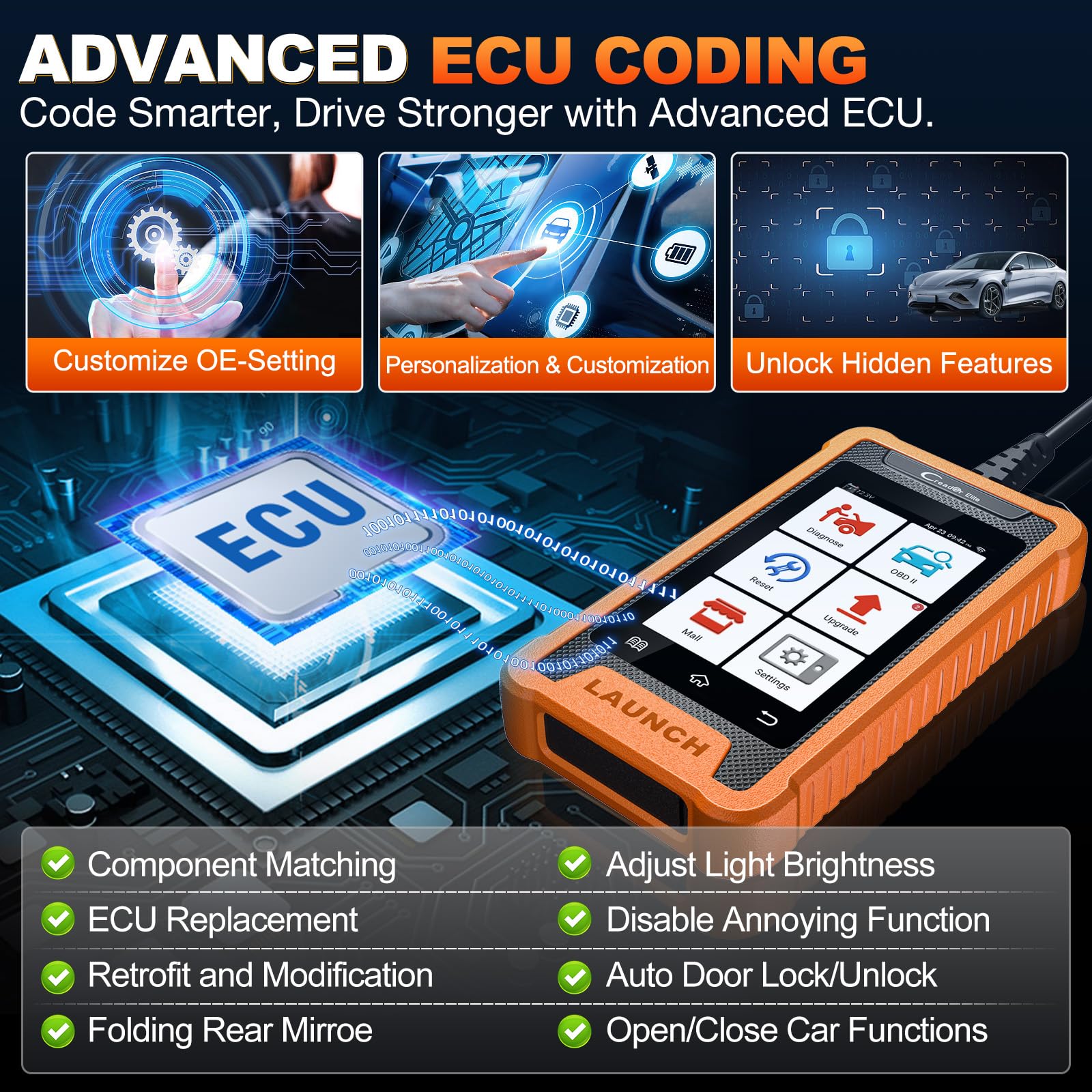 2025 LAUNCH Creader Elite fit for GM Bi-Directional Scanner, All Resets Full System Diagnostic Scan Tool, ECU Coding, Full OBD2 Code Reader for Buick/Chevrolet/Cadillac/GMC, Lifetime Free Update