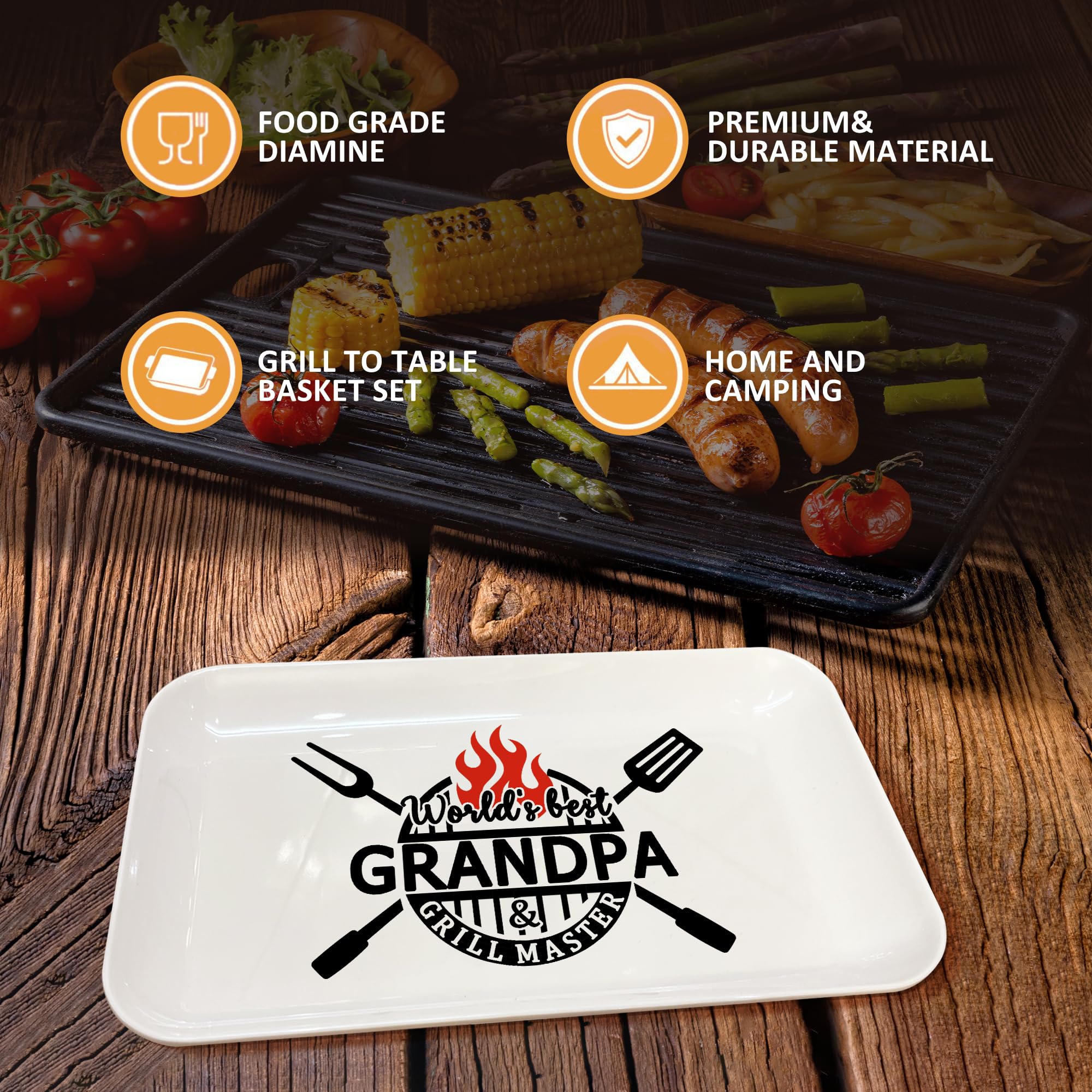 Christmas Grandpa Gifts, Grandpa Grill Platter Gift BBQ Grilling Serving Tray Plate Dishes and Tong, Grandpa Birthday Gift from Grandkids for Salad Dessert Charcuterie Outdoor Indoor Cooking Party