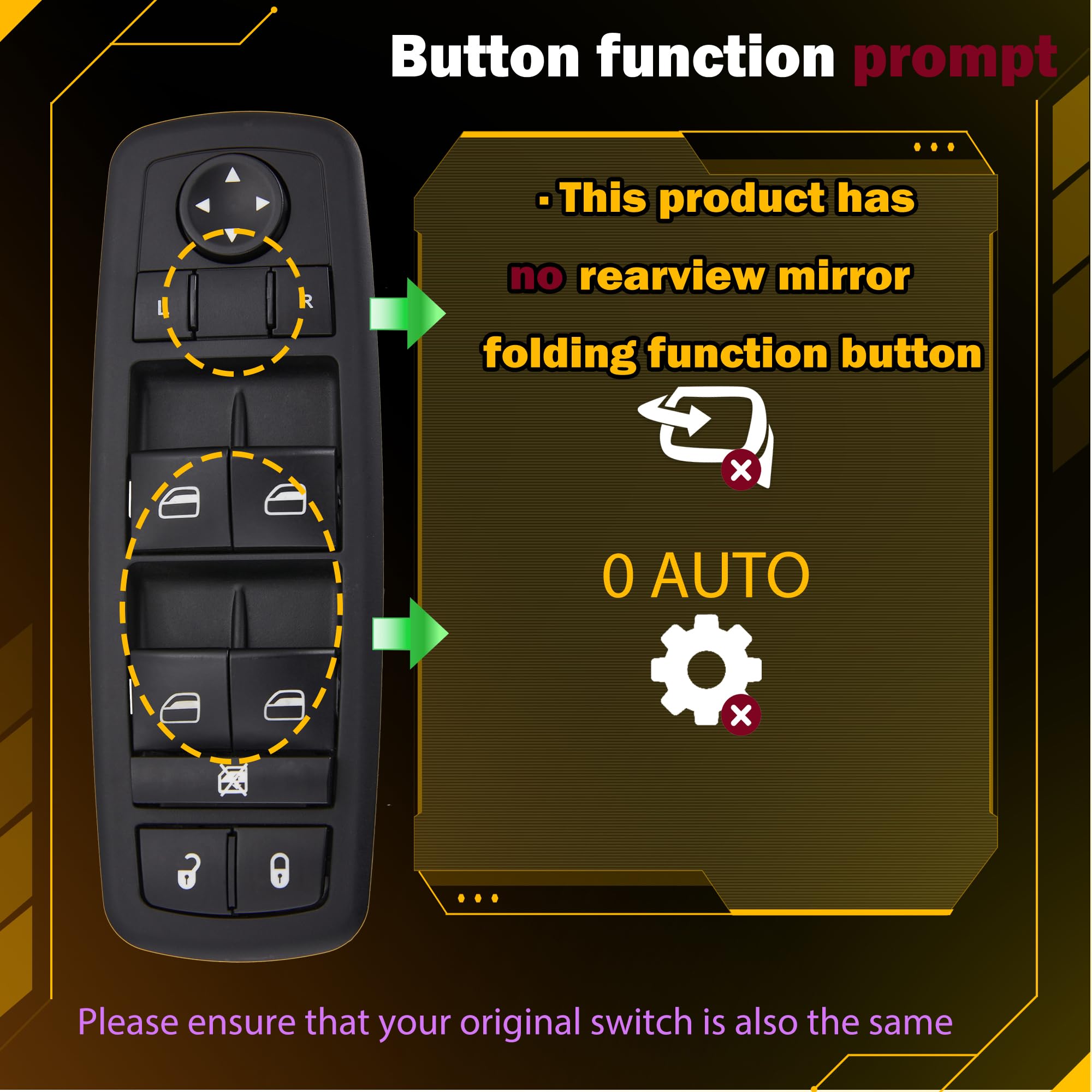 ZAPOSTS Power Window Switch,8 PINS +13 PINS Check Required,Fits for Dodge Dart 2013-16.Replaces 68271203AB 68271203AA 56046568AC.Driver Side Control Door vidrios Master Switch.(Green Light)