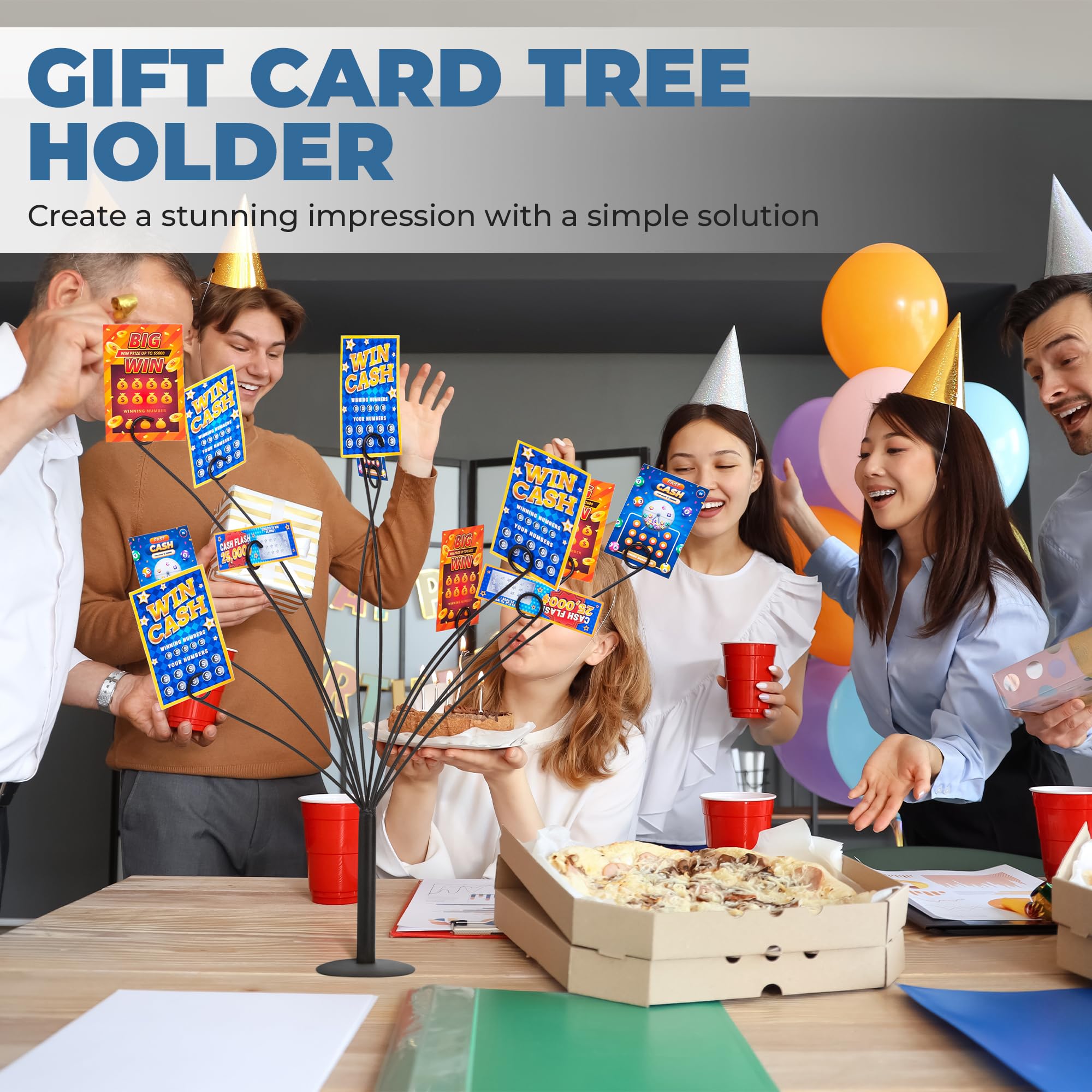 CraftyCrocodile Gift Card Tree Holder – Metal Display Stand with 11 Flexible Clips for Photos, Cards & Notes – Matte Black Finish