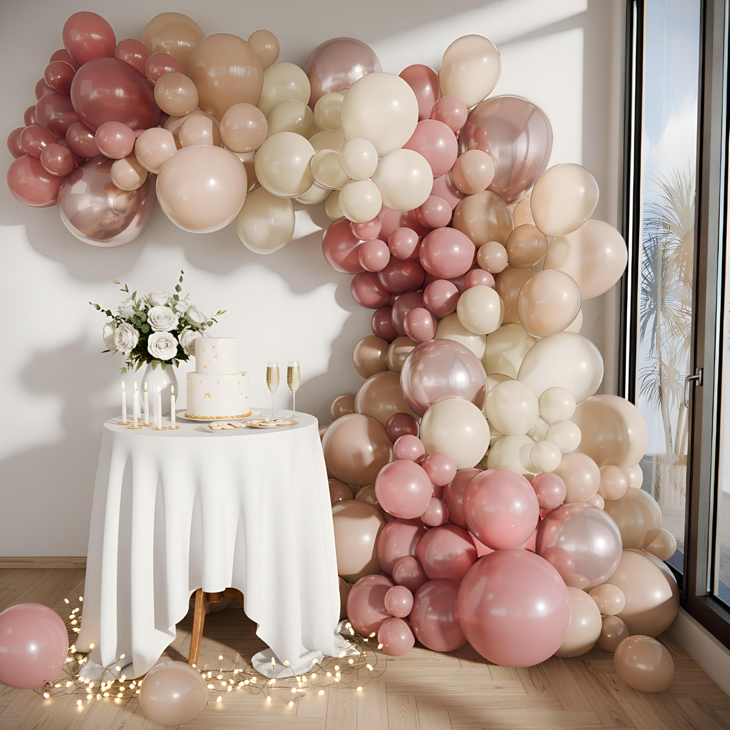 Balloon Garland Arch Kit – 146 Pcs Dusty Pink, White Sand, Nude & Rose Gold Balloons &Baby Shower Boxes with Letters – White Boxes with Rose Gold, Dusty Pink, Sand & White Balloons