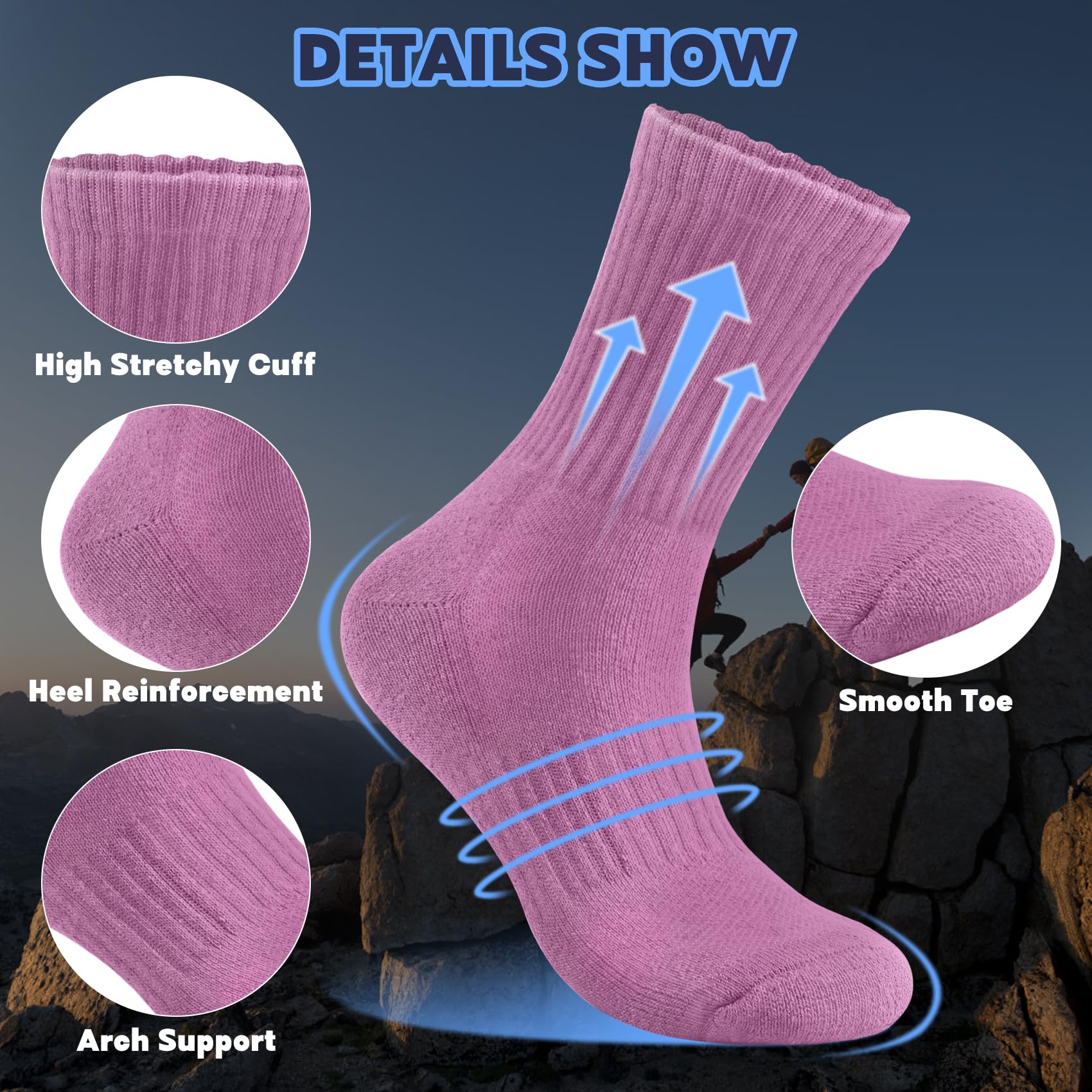 Justay 5 Pairs Merino Wool Socks for Women Winter Warm Thick Socks Cozy Knit Boot Crew Hiking Socks Gifts for Her