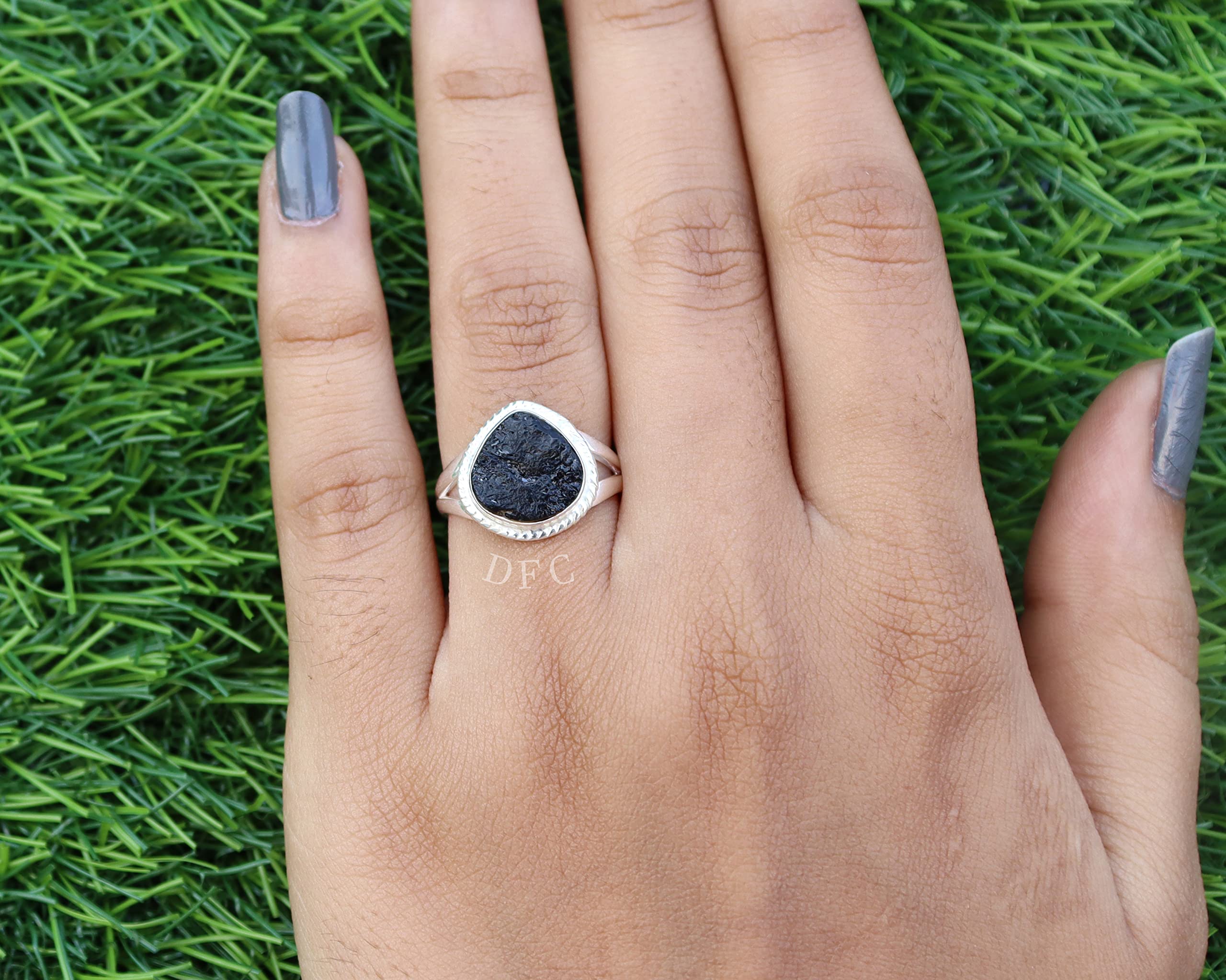 Black Tourmaline Ring | Raw Black Tourmaline Silver Ring | October Birthstone | Genuine Rough Tourmaline Handmade Ring | Sterling Silver 925 (9)