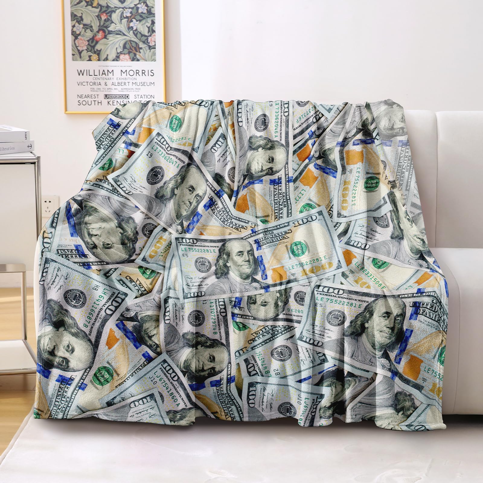 YAMIHOM Dollar Blanket for Kid Women Boys Girls Men Money Bills Pattern Print Gifts for Dad Mom Husband Wife 350gsm Soft Cozy Throw Bed Decor 50"x60"