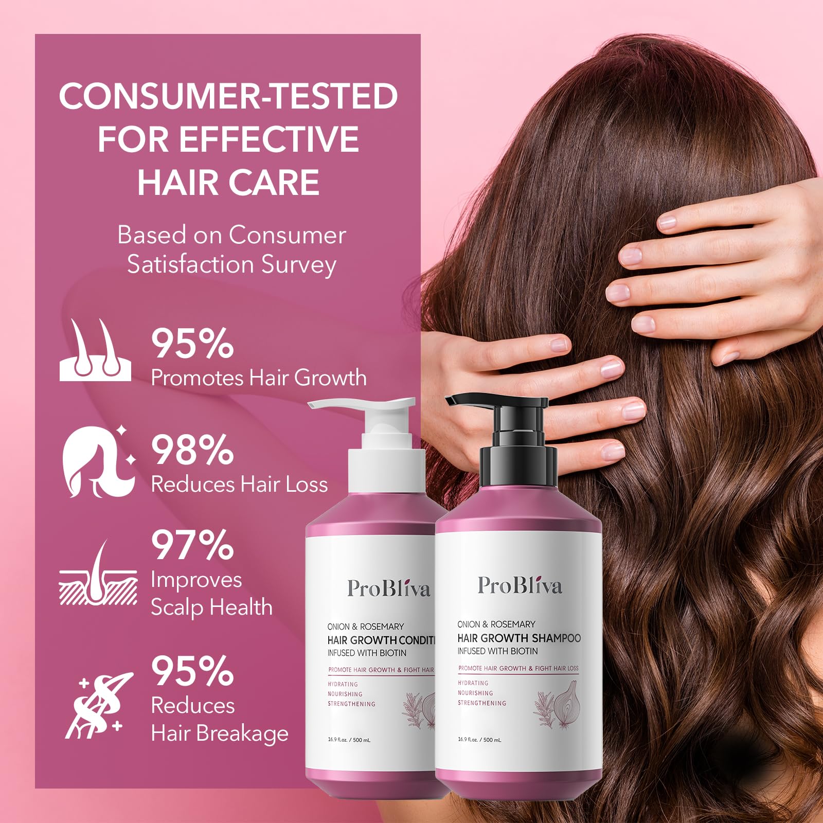 ProBliva Hair Growth Shampoo and Conditioner Set: Onion, Rosemary and Biotin Shampoo & Conditioner for Thinning Hair and Hair Loss – Strengthens, Nourishes & Promotes Thicker Hair and Healthier Scalp