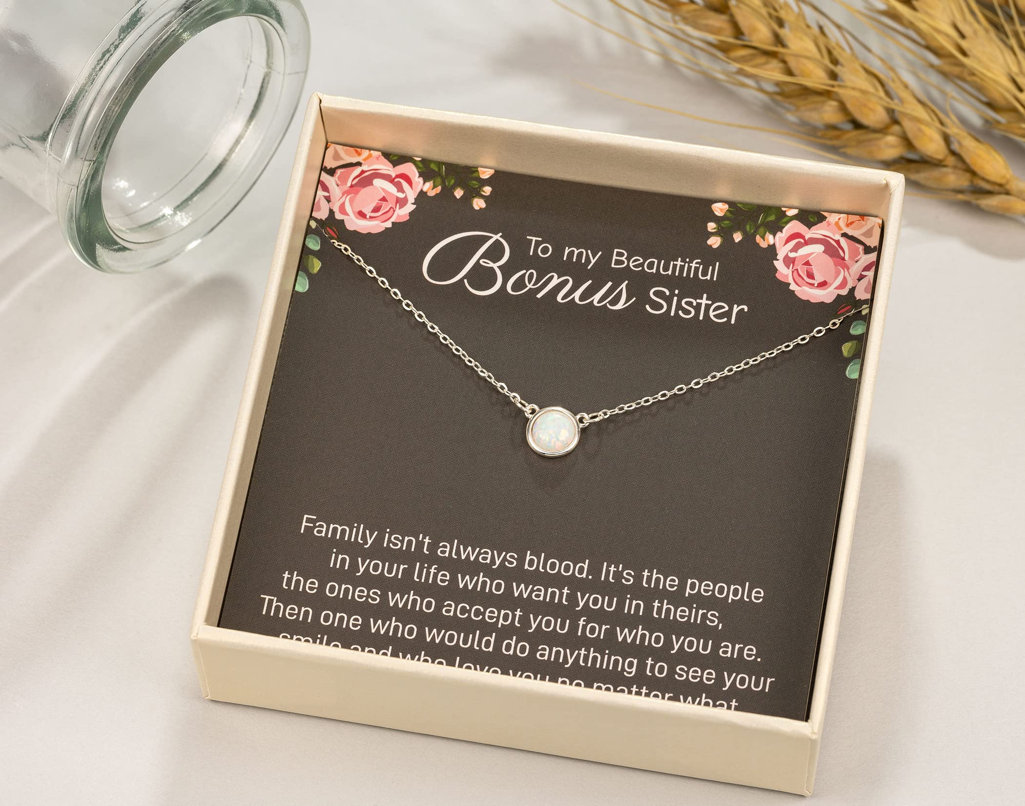 RareLove Sister in Law Christmas Gifts,Gifts for Sister in Law,To My Bonus Sister 925 Sterling Silver White Opal Necklace for Unbiological Sister Gift,Wedding,Thank You,Bridesmaid,Bridal Shower Gift