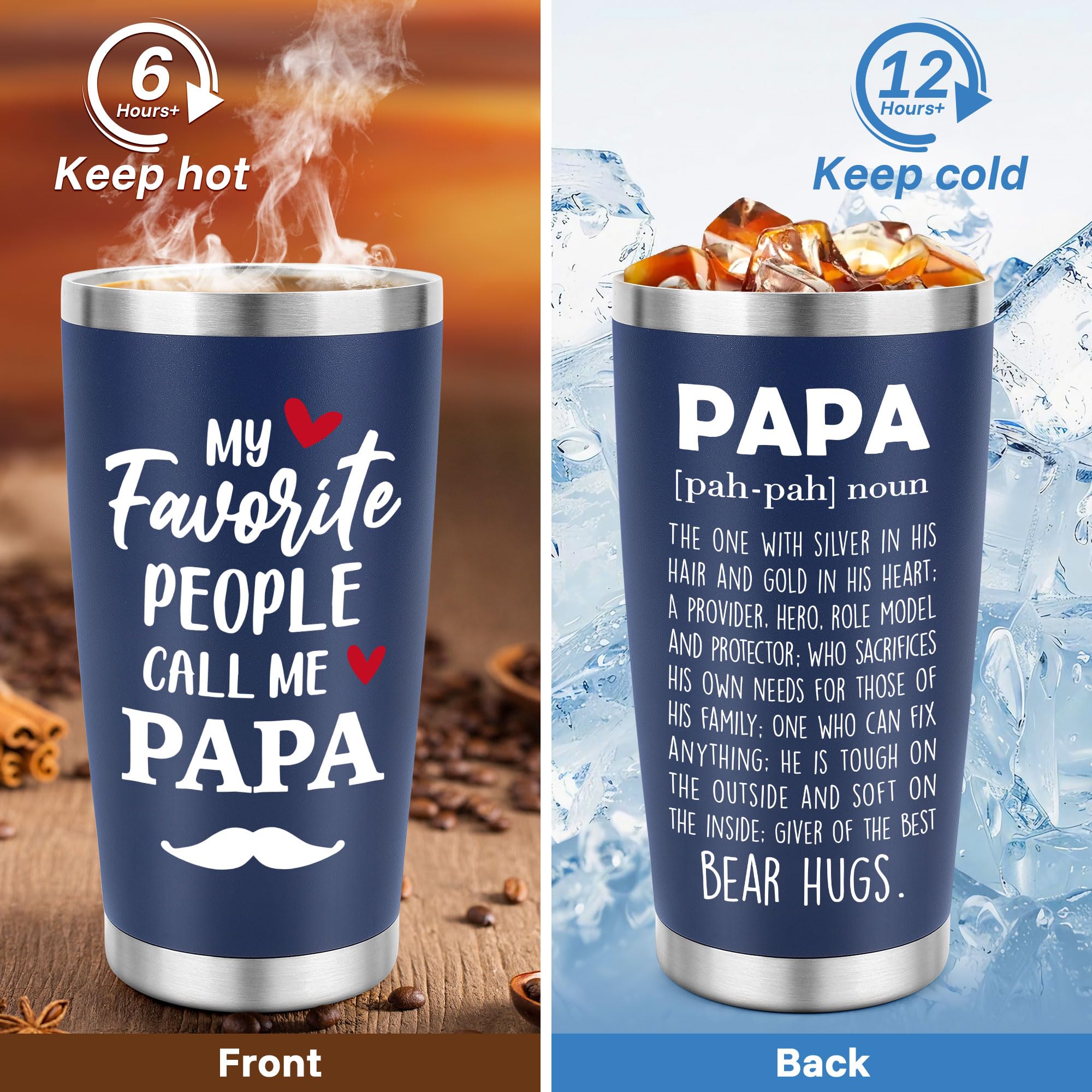 Papa Tumbler Cup Gifts for Grandpa Christmas Gifts from Grandkids, Papa Gifts from Granddaughter Grandson, First Time Grandpa Gifts, Granddad Grandfather Papa Birthday Gift, 20oz Dark Blue Cup & Socks