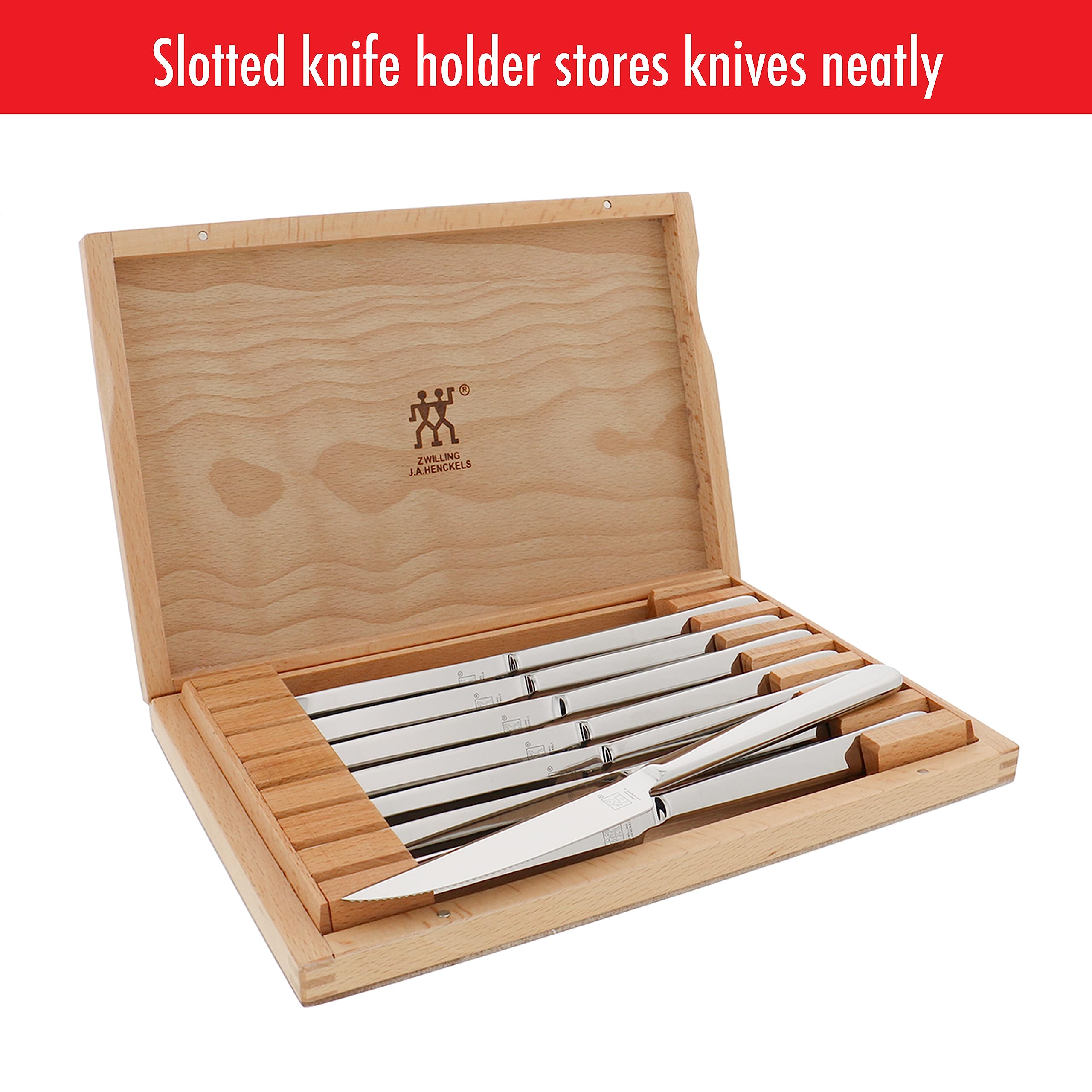 ZWILLING Contemporary Steak Knife Set of 8, Oval handle, Stainless Steel, with 12" x 10" case