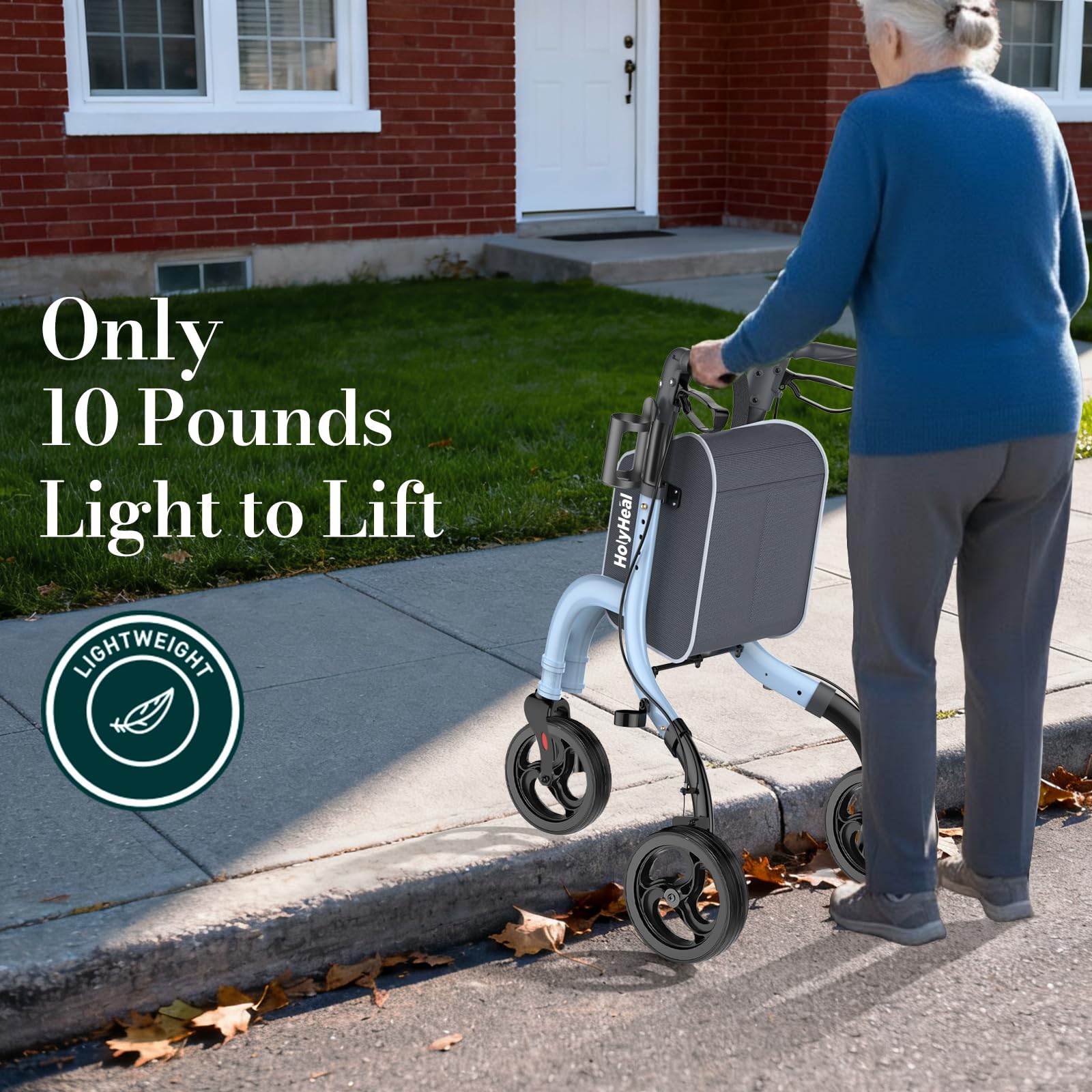 HolyHeal 3 Wheel Walkers for Seniors, Lightweight Rollator Walkers Foldable for Elderly with Cane Hold and Cup Hold, Height Adjustable Aluminum Three Wheel Rolling Walker Mobility Aid, Blue