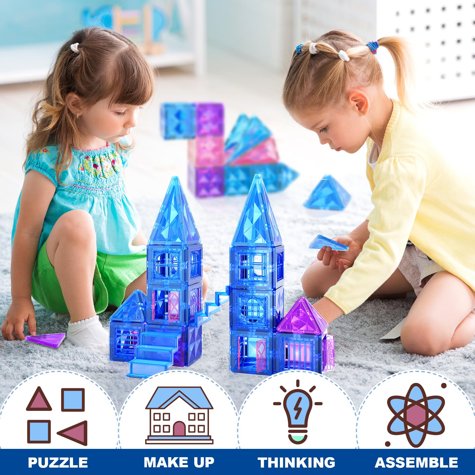 Frozen Toys for Girls Diamond Magnetic Tiles with Stair Dolls Toys for 3+ Year Old Girls Boys Sensory STEM Learning Toys Gifts for 3 4 5 6 7 8+ Year Old