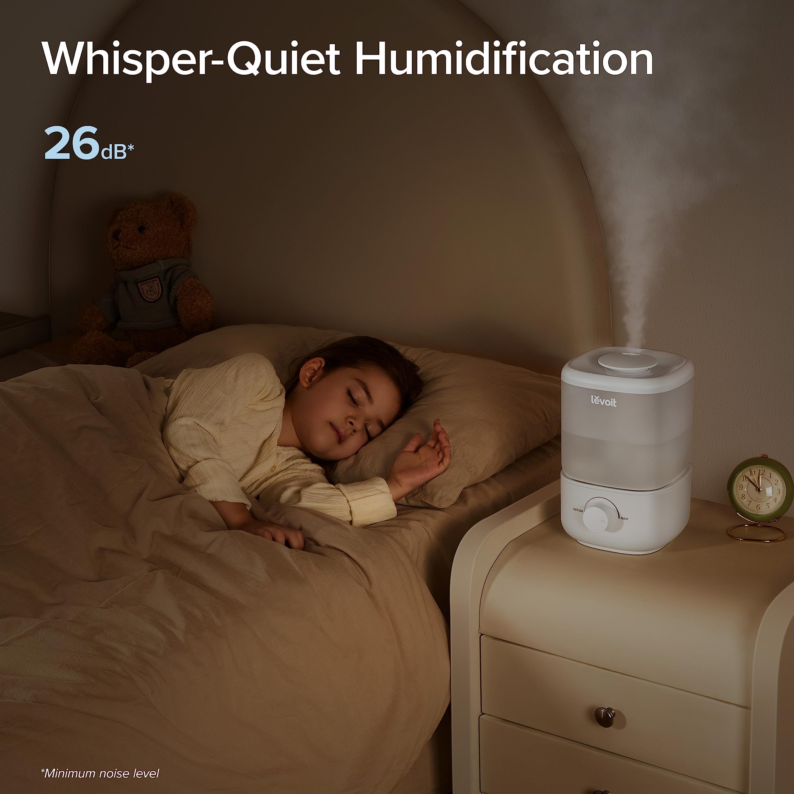 LEVOIT Top Fill Humidifiers for Bedroom, 2.5L Tank for Large Room, Easy to Fill & Clean, 28dB Quiet Cool Mist Air Humidifier for Home Baby Nursery & Plants, Auto Shut-off and BPA-Free for Safety, 25H