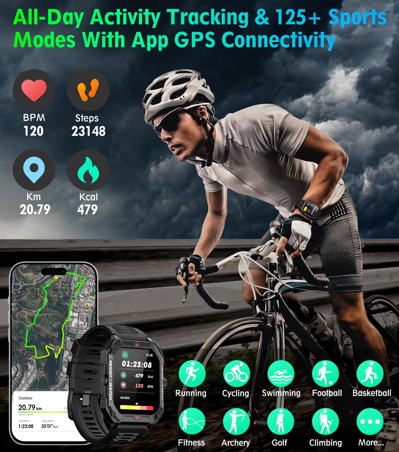 Military Smart Watch for Men(Answer/Make Call) 2.02" Smartwatch with Heart Rate Blood Oxygen Sleep Monitor 128 Sports Modes Fitness Tracker Step Calorie Counter IP68 Waterproof for Andriod iPhone