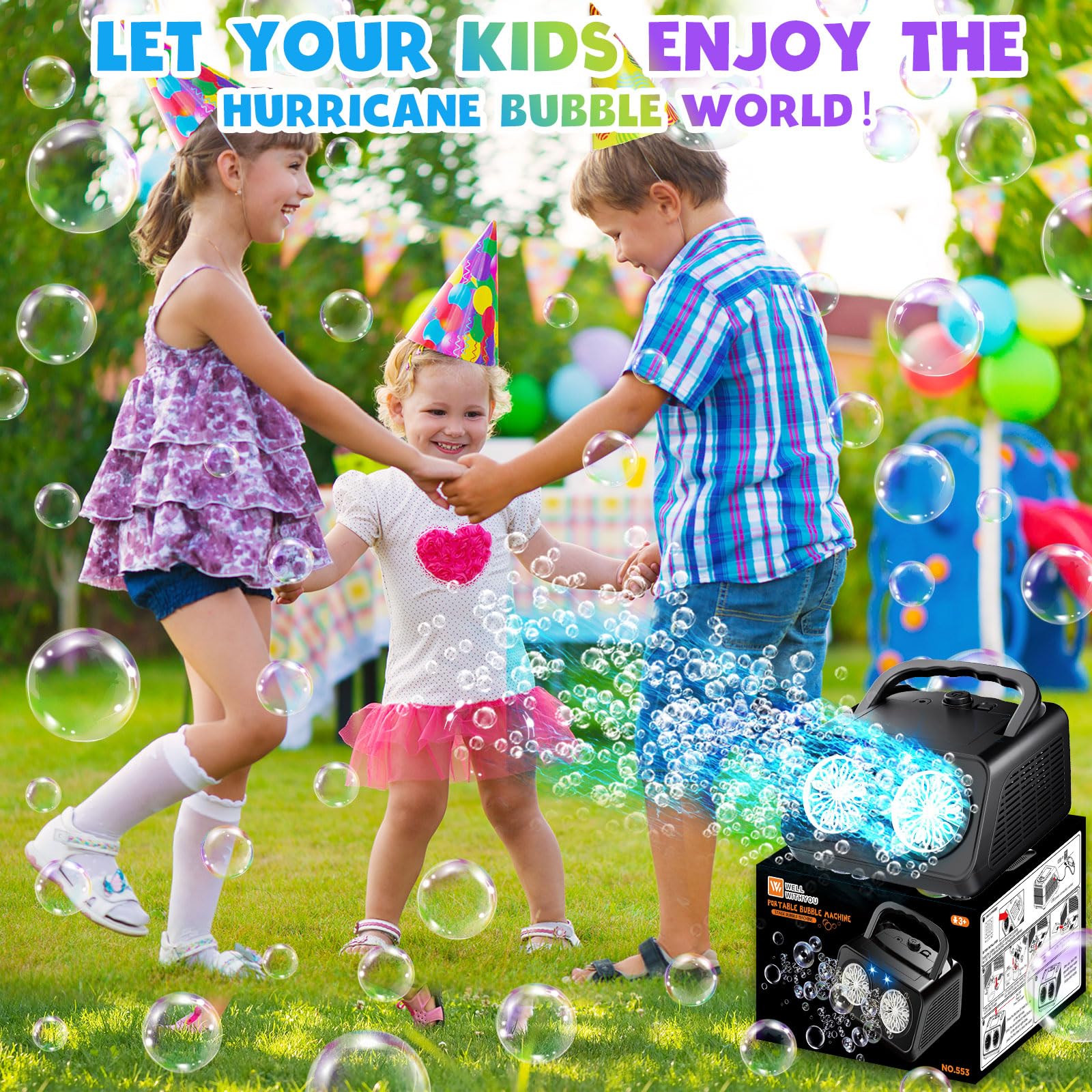 Upgraded Bubble Machine, for Kids Age 3+ Gifts | 18000+ Big Bubbles Per Minute, with 2 Speed, Plug-in or Battery Powered, for Indoor Outdoor Birthday, Wedding, Parties