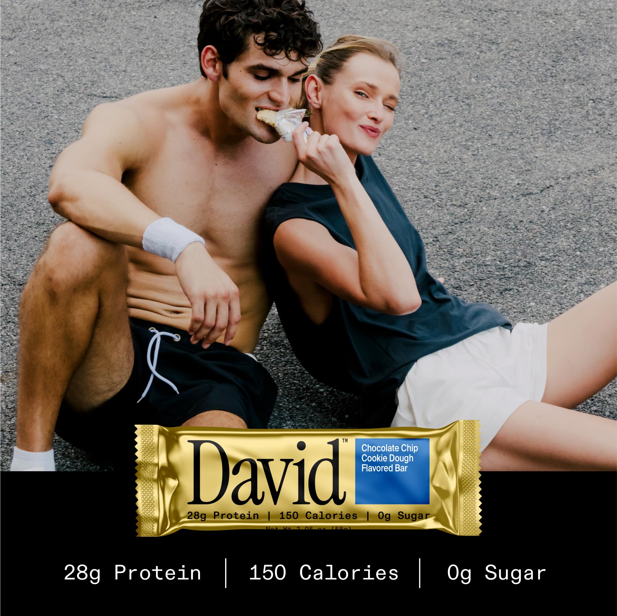 David, Protein Bar, Chocolate Chip Cookie Dough, Pack of 12 Protein Bars | 28g of Protein | 150 Calories | 0g of Sugar - High Protein, Low Carb, Gluten Free Protein Bar