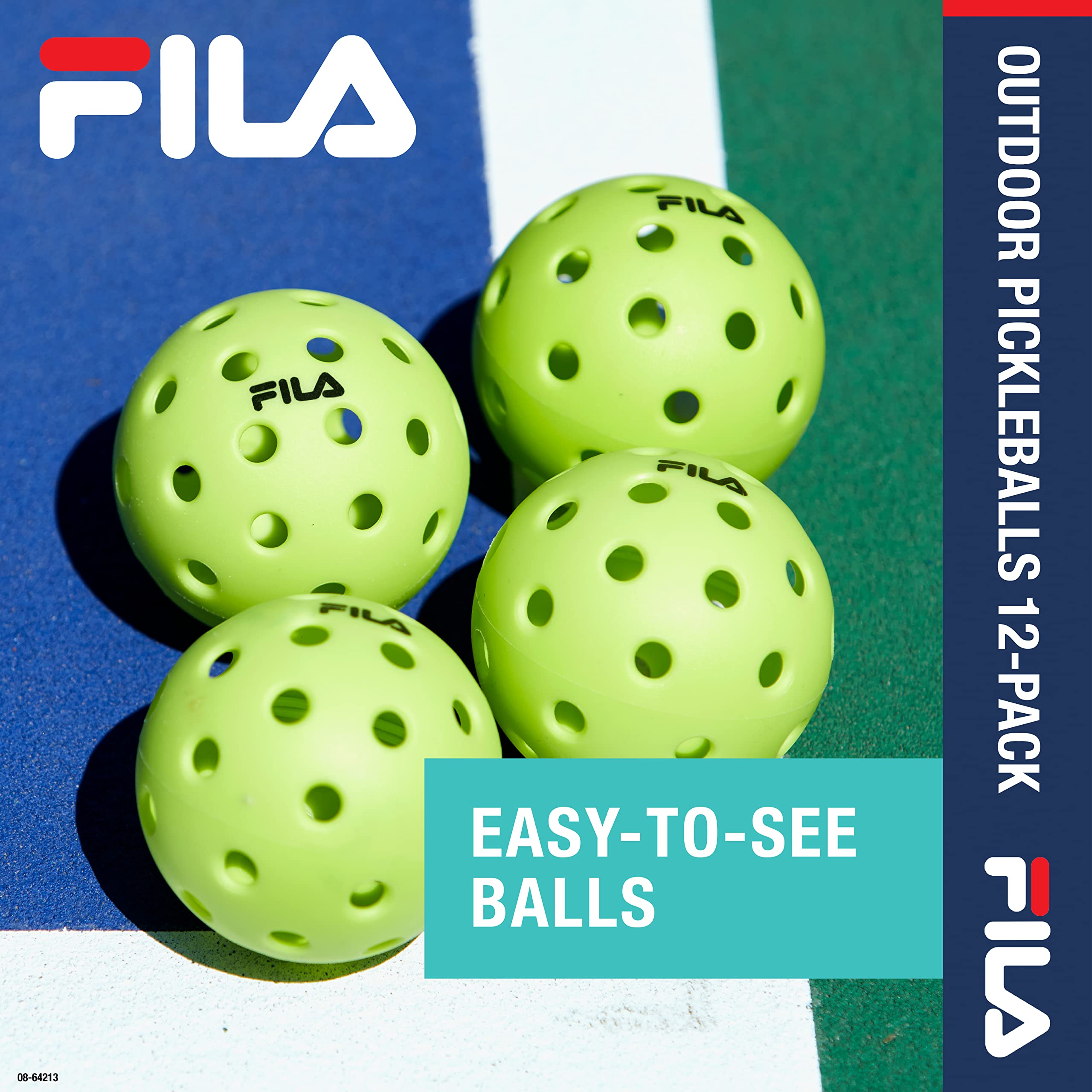 FILA Accessories Outdoor Pickleball Balls - Pickleball Set, Regulation Size Outdoor Pickleballs with 40 Holes (Lime Green), Pack of 12