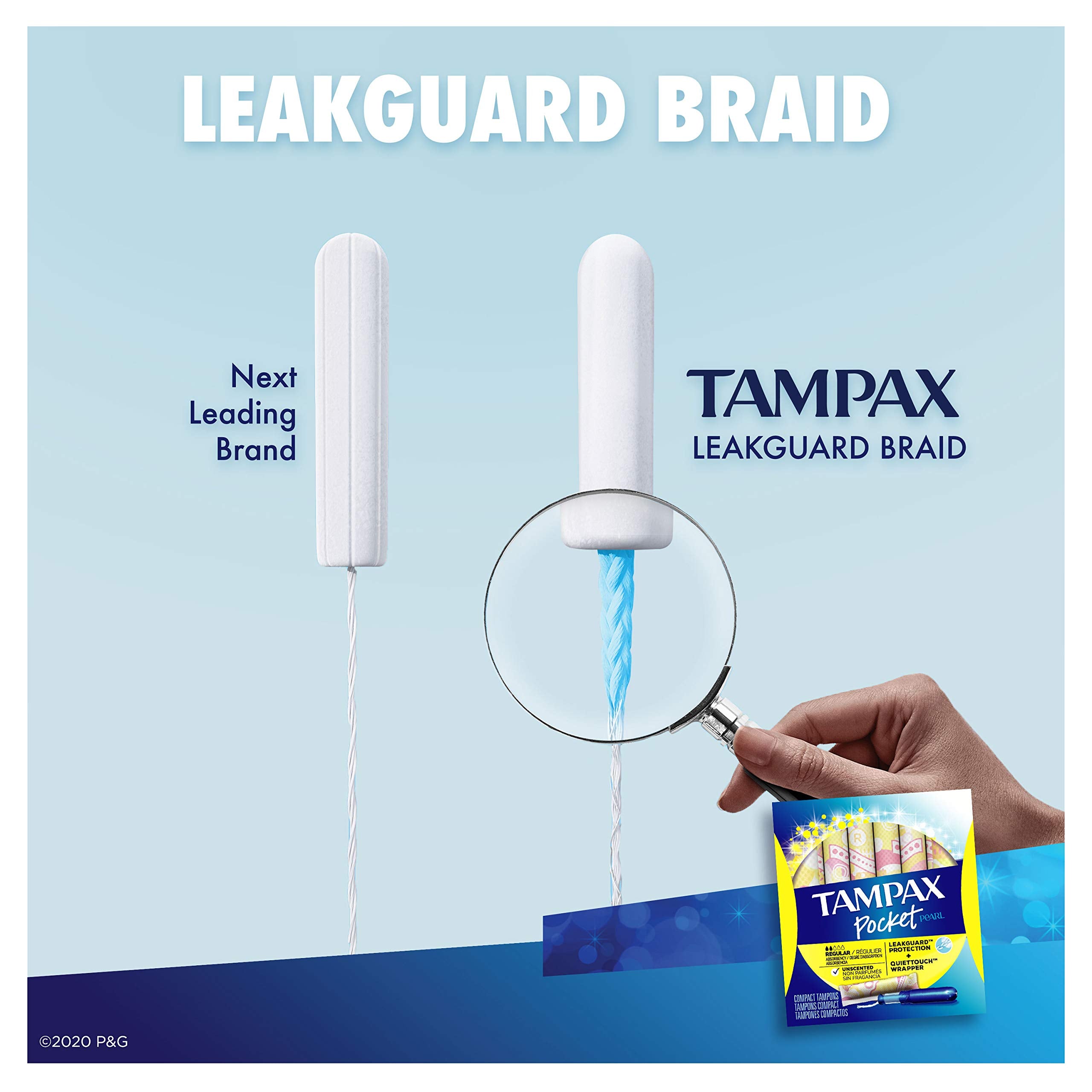 Tampax Pocket Pearl Tampons Regular Absorbency with LeakGuard Braid, Unscented, 16 Count